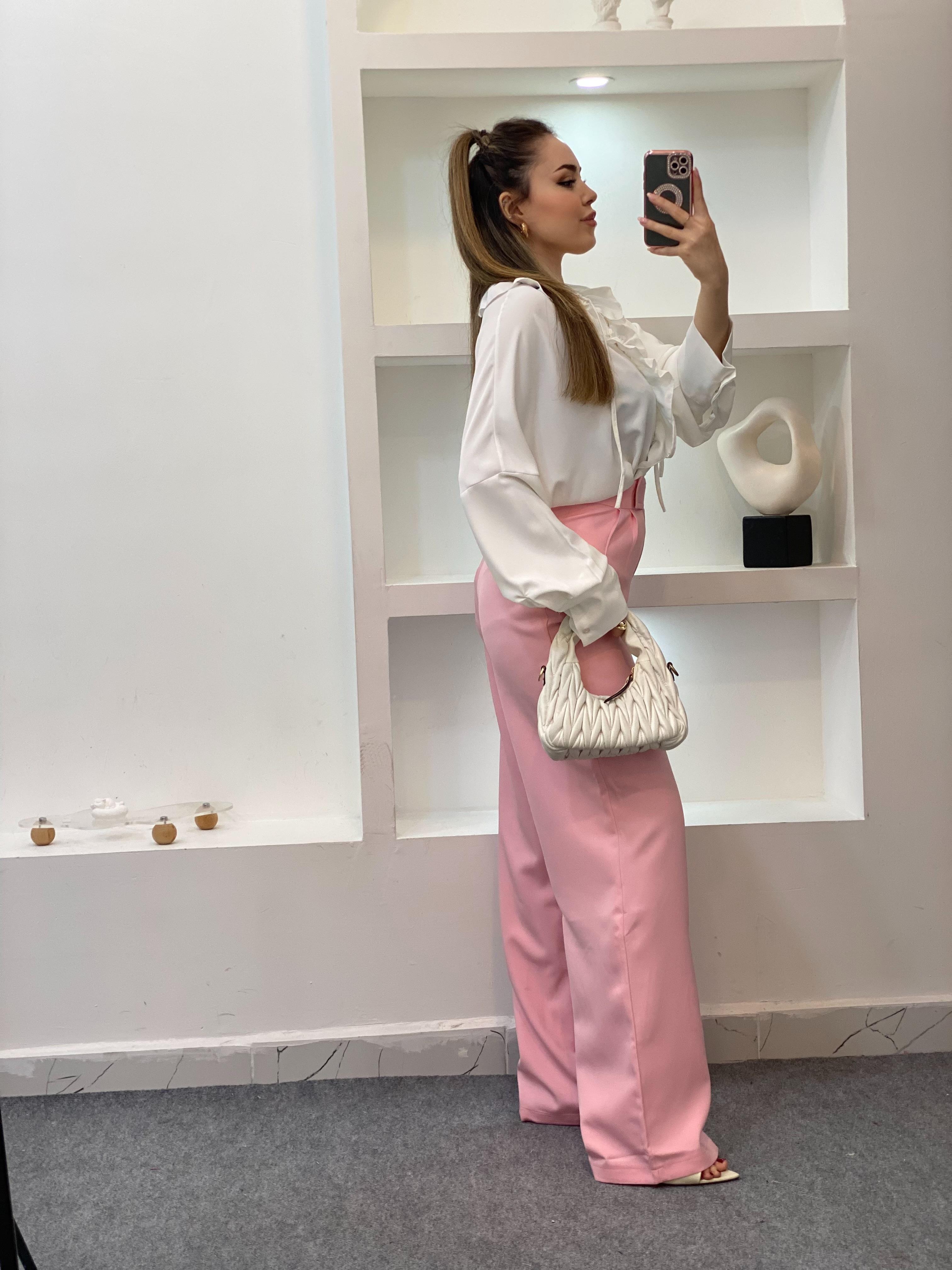 Pembe Yüksek Bel Palazzo Pantolon 