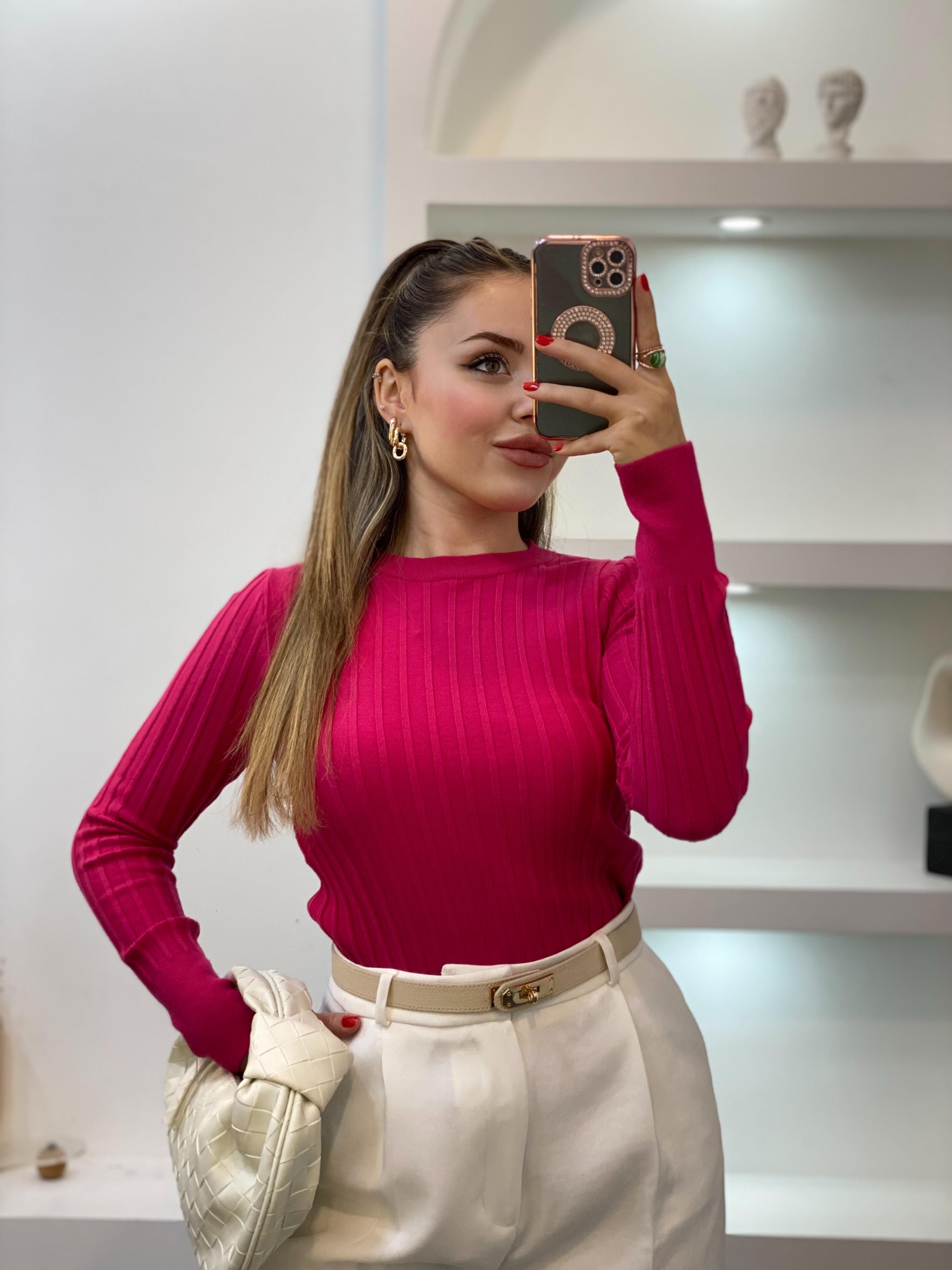 Pembe Yumoş Dokulu Triko Bluz 