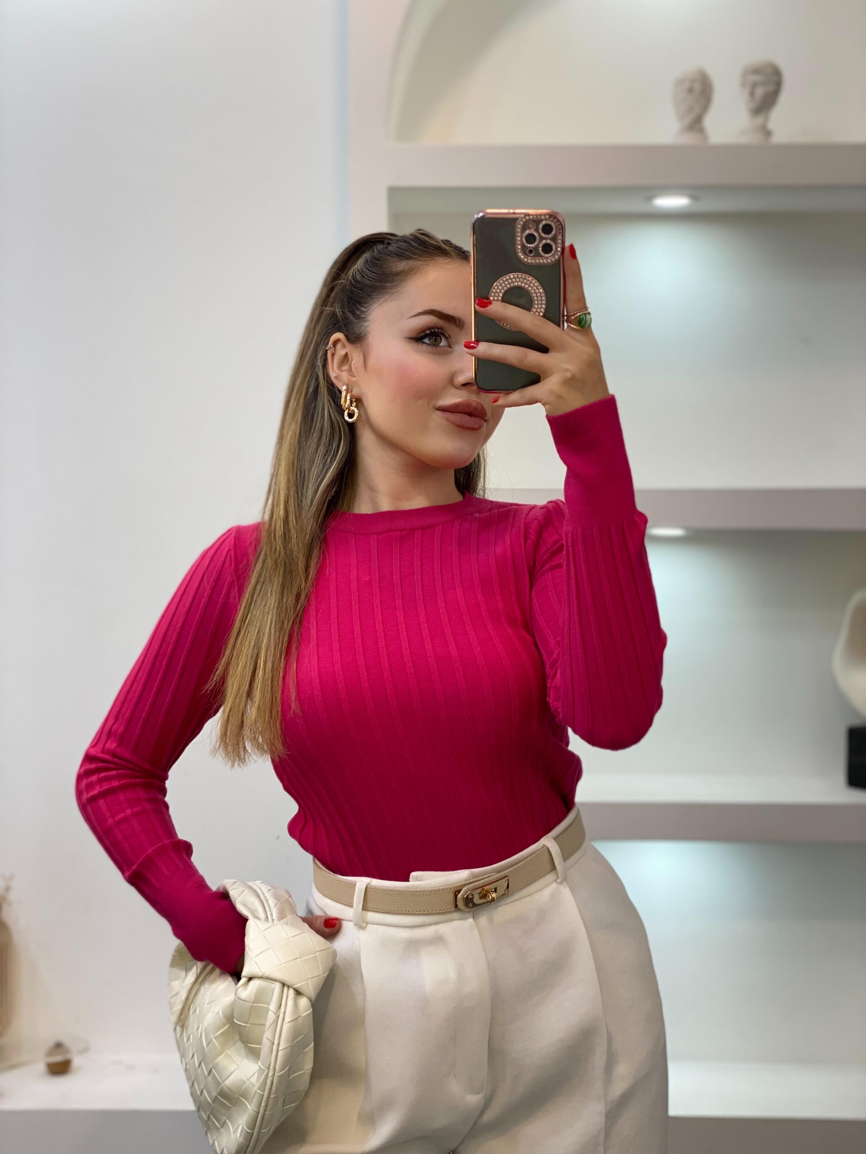 Pembe Yumoş Dokulu Triko Bluz 