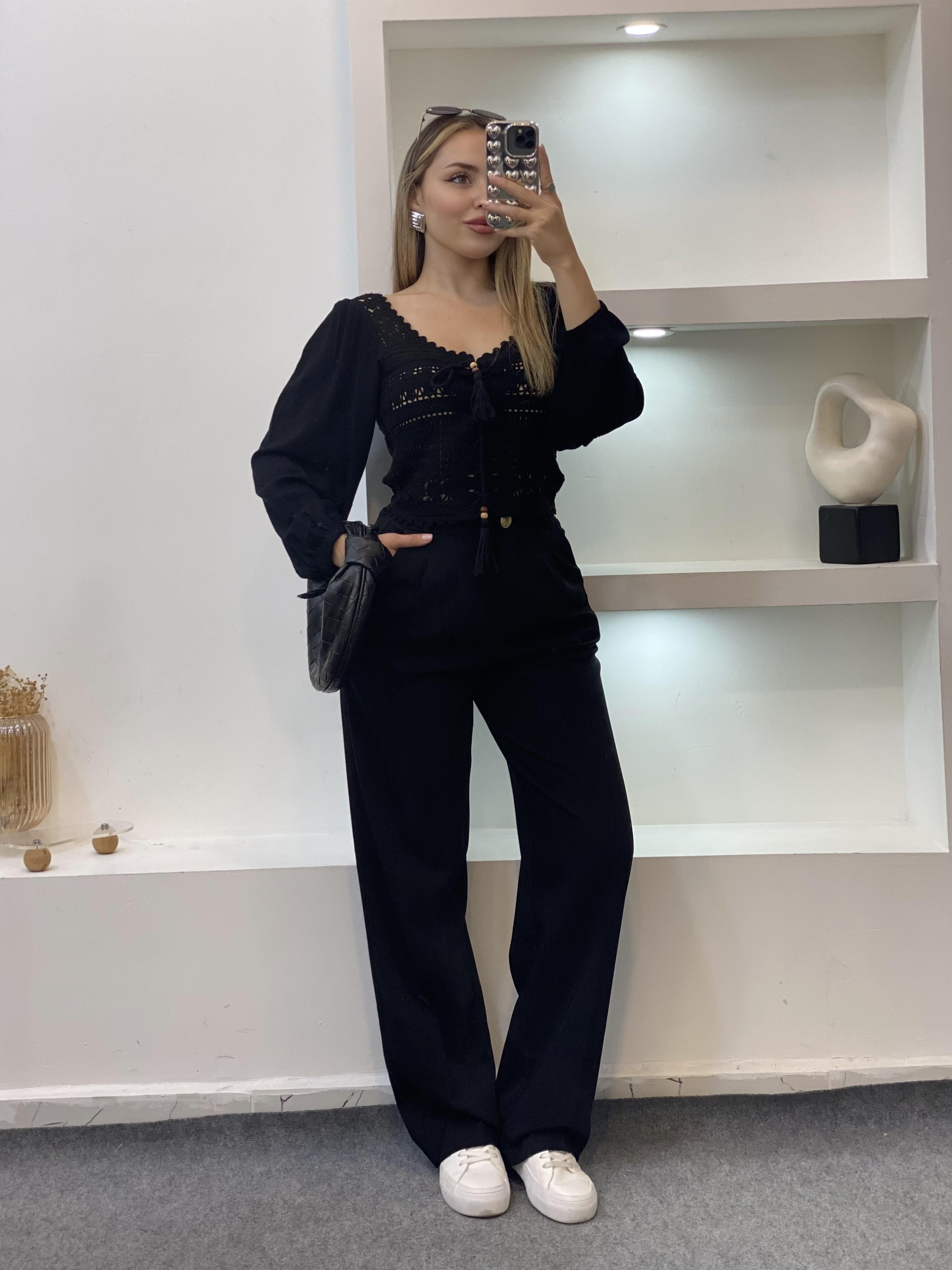 Perry Marka Arka Beli Lastikli Gold Düğmeli Palazzo Pantolon