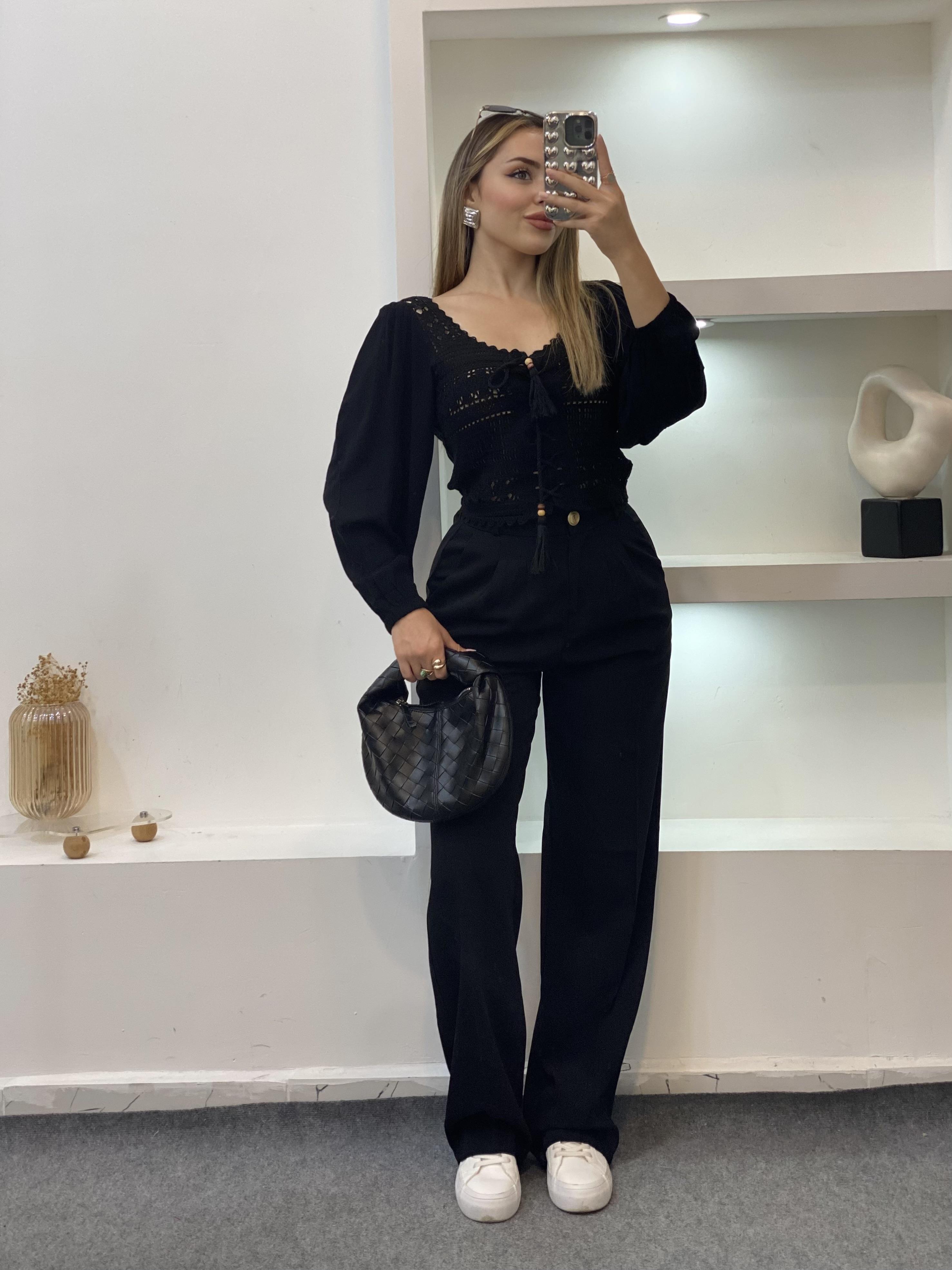 Perry Marka Arka Beli Lastikli Gold Düğmeli Palazzo Pantolon