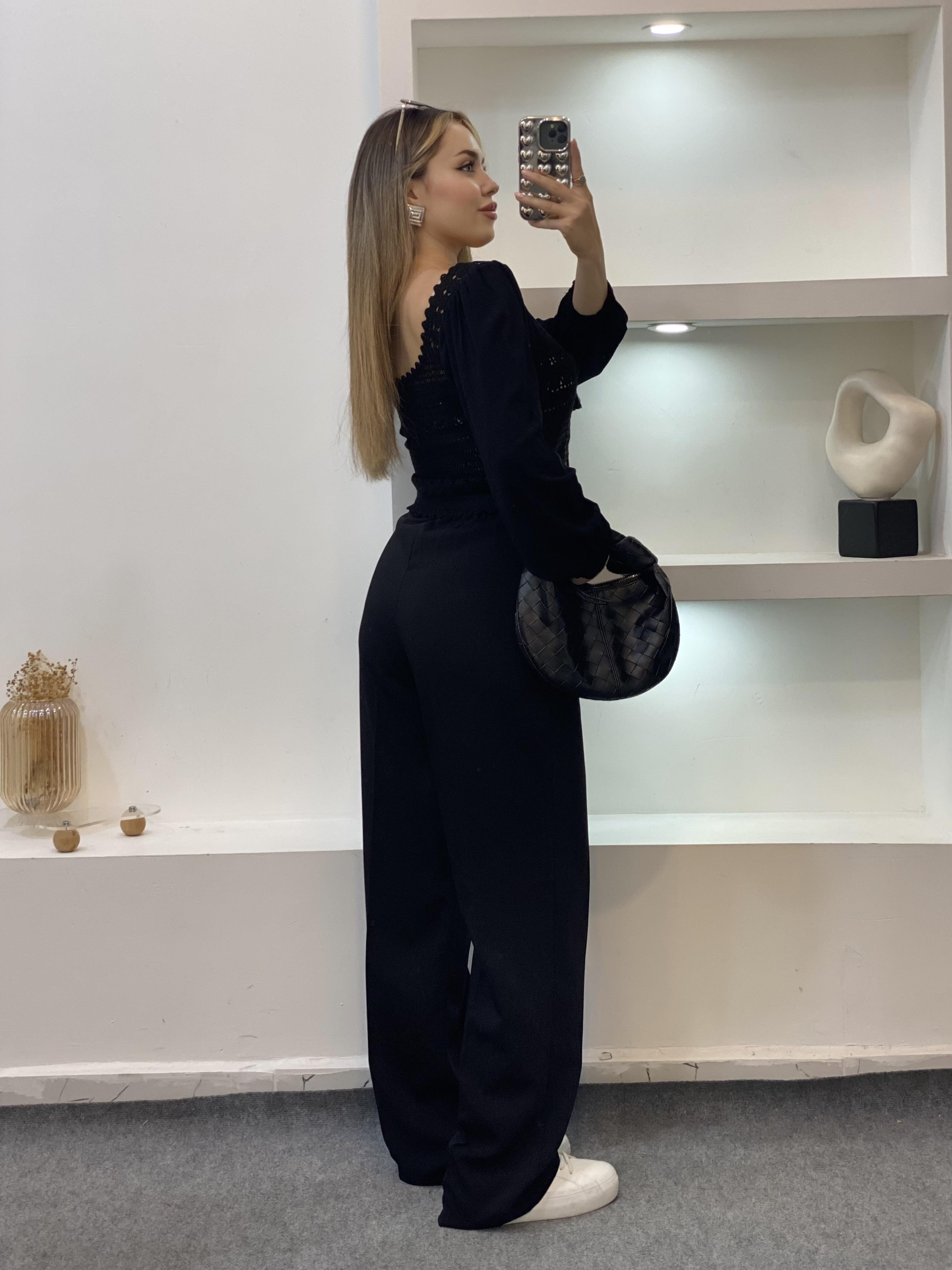 Perry Marka Arka Beli Lastikli Gold Düğmeli Palazzo Pantolon