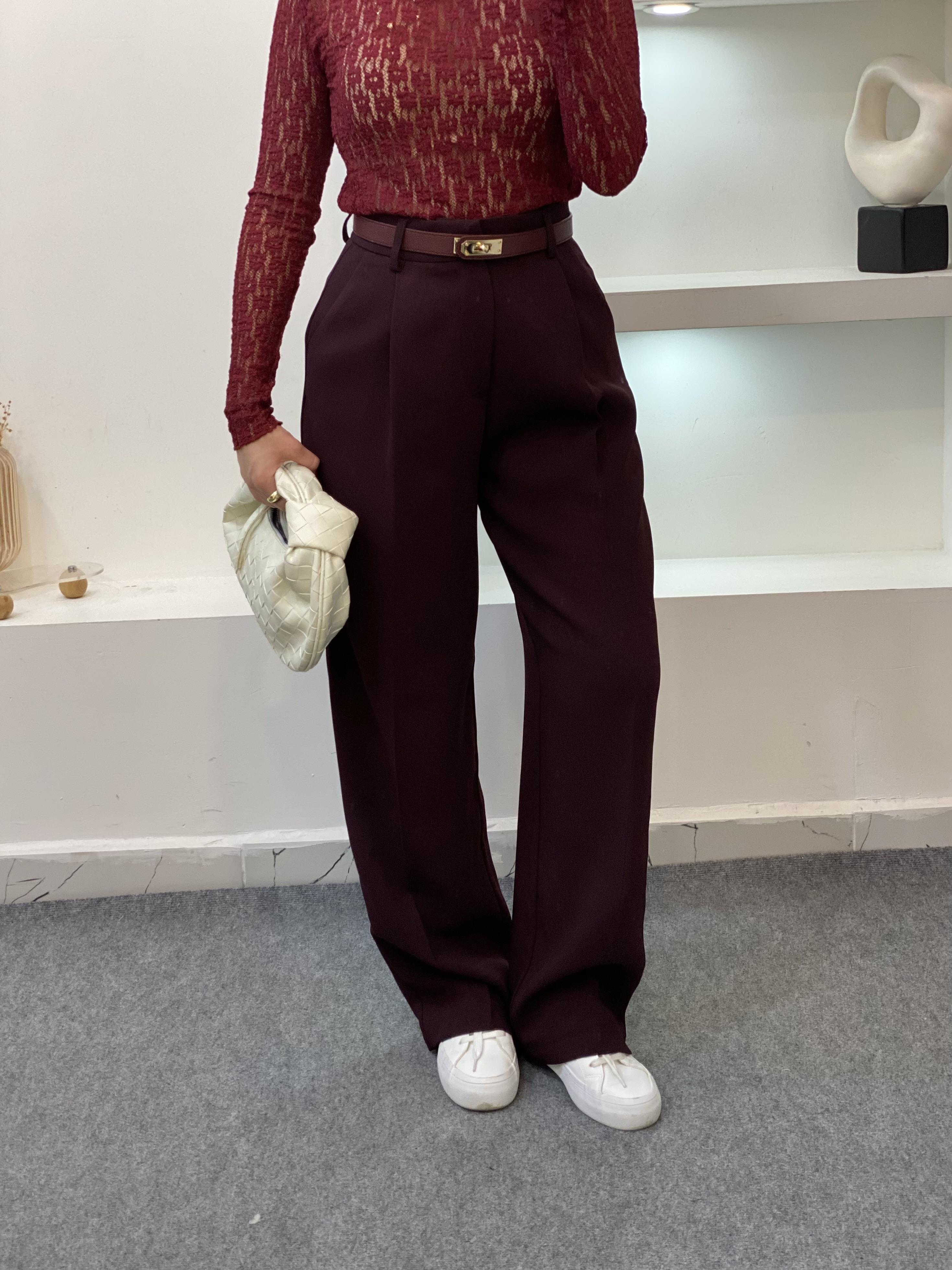 Perry Marka Bordo Premium Tok Dokulu  Palazzo Pantolon