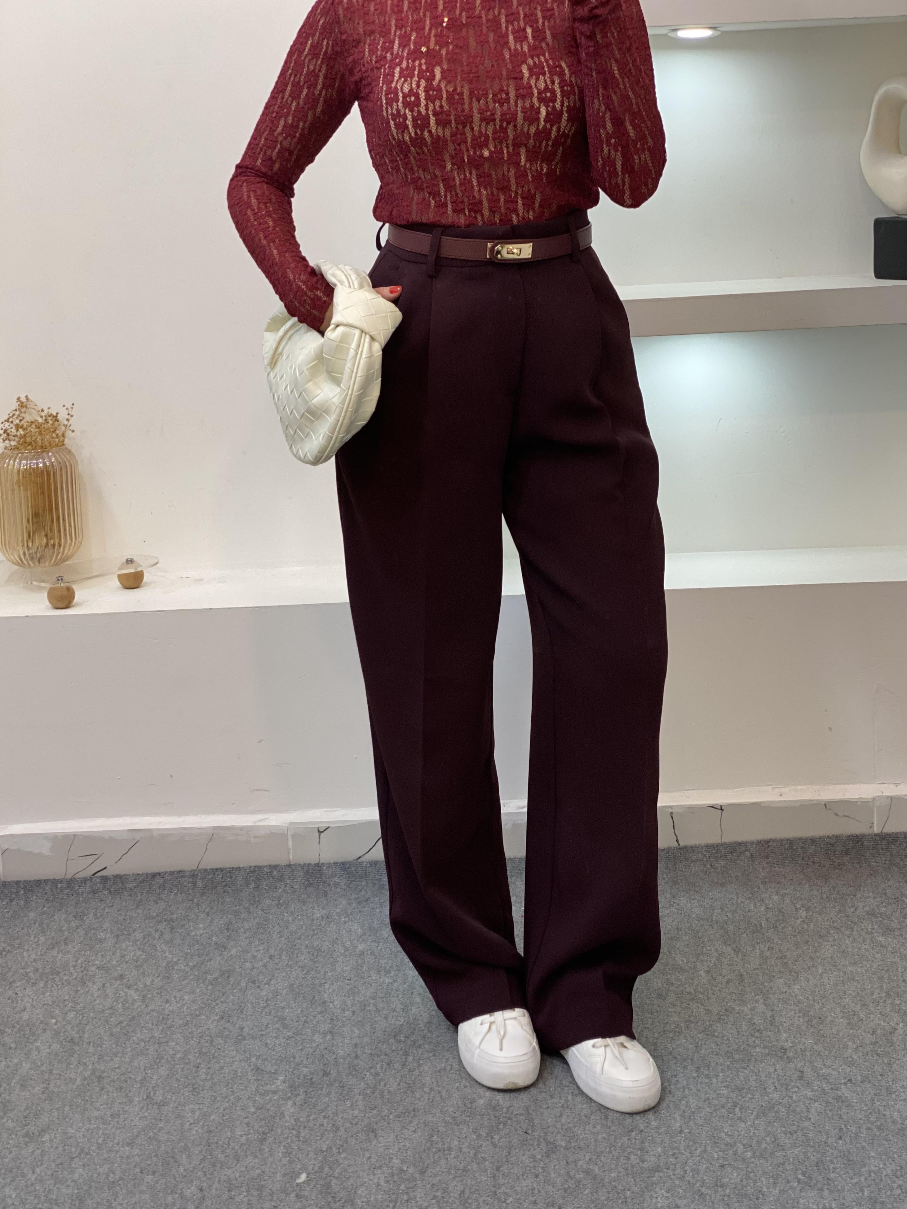 Perry Marka Bordo Premium Tok Dokulu  Palazzo Pantolon