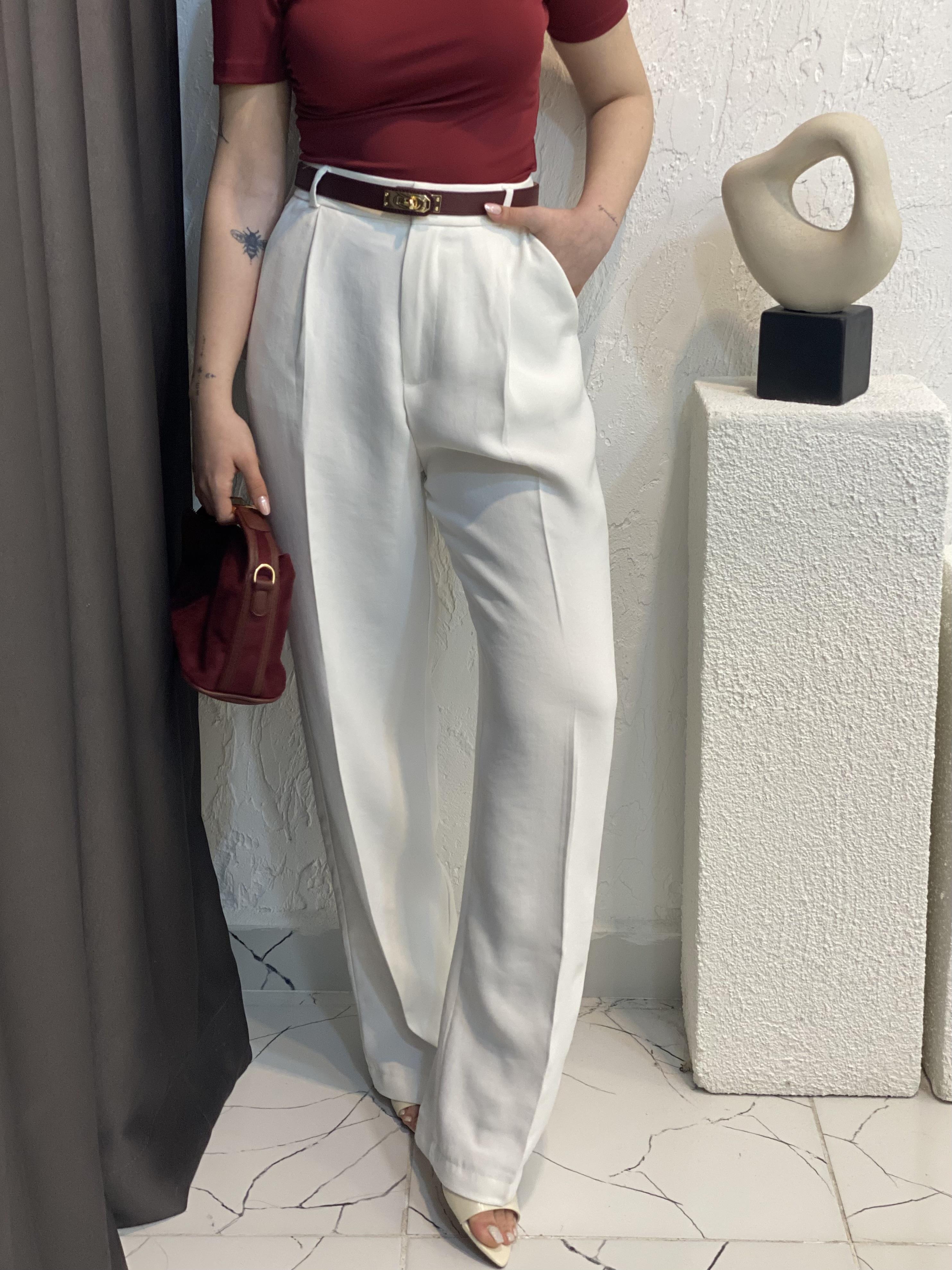 Perry Marka Premium Tok Dokulu Beyaz Palazzo Pantolon 