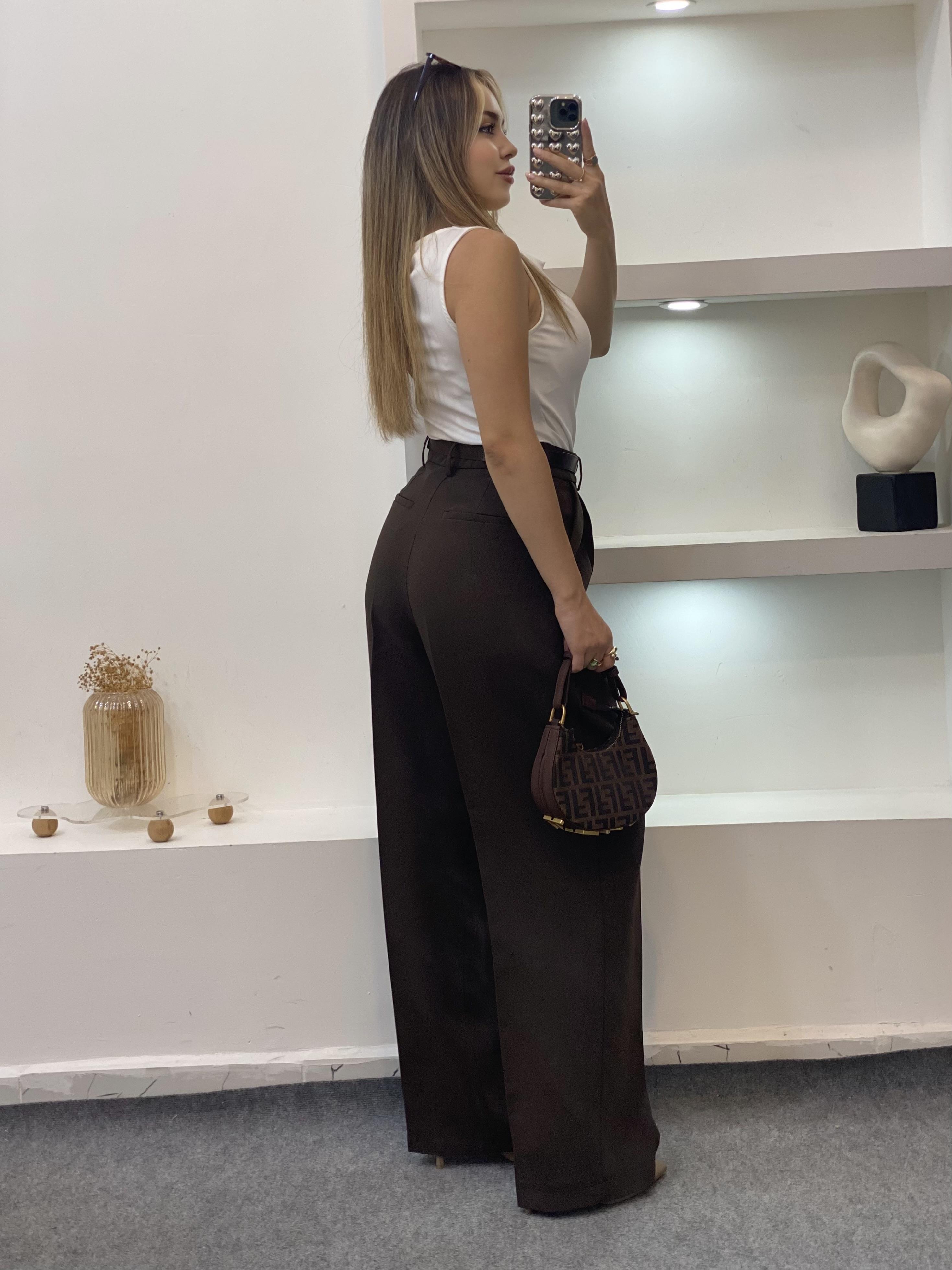 Perry Marka Premium Tok Dokulu Kahve Palazzo Pantolon