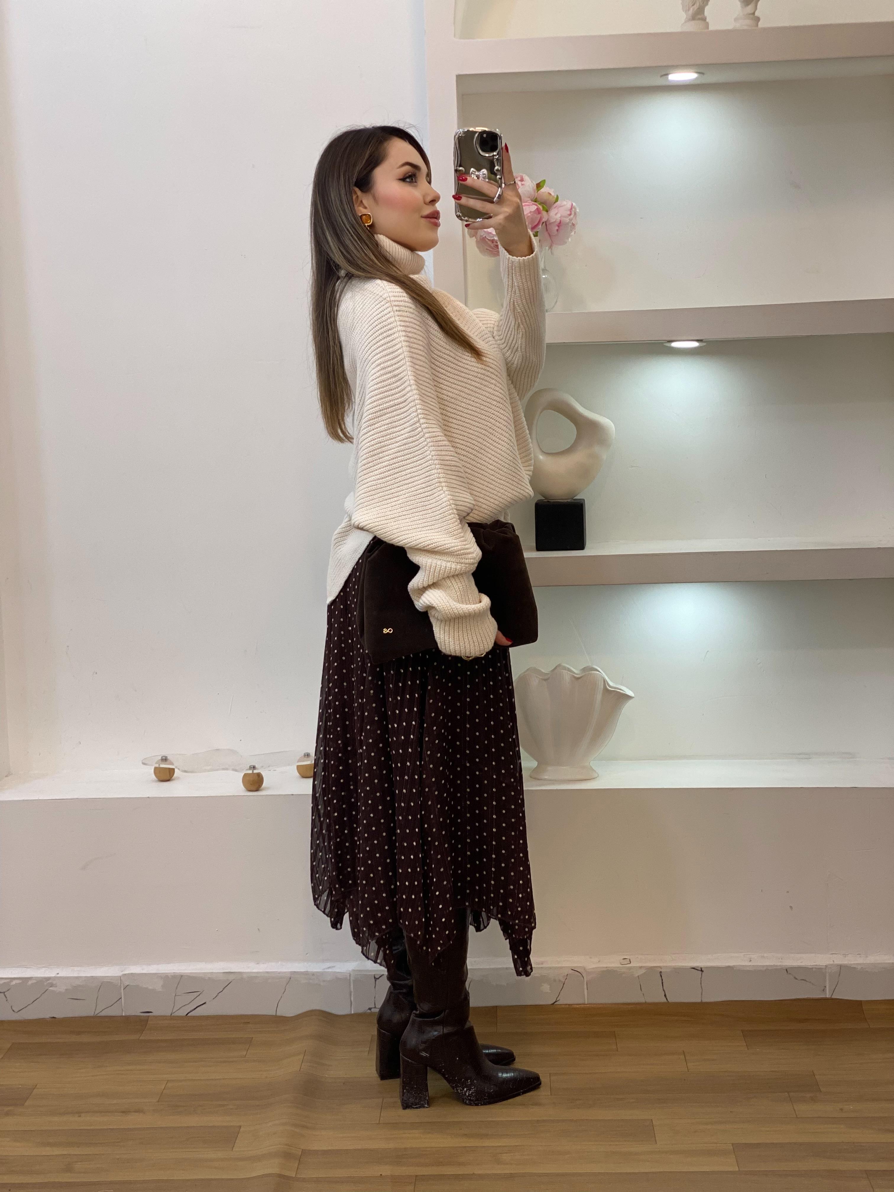 Puantiyeli Sim Şeritli Asimetrik Kesim Etek