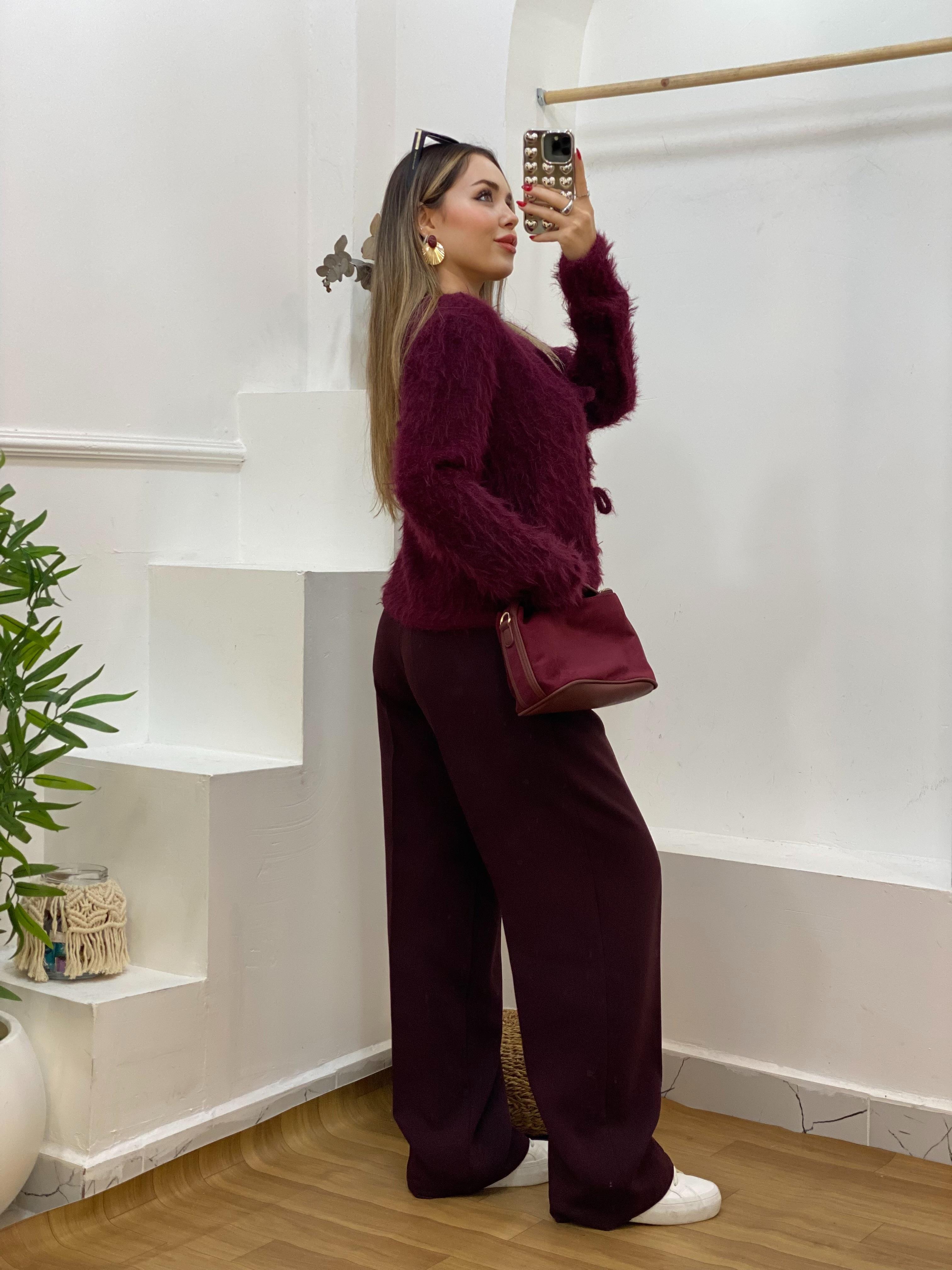 Q Marka Lüx Kalite Bordo Yumoş Dokulu Hırka 