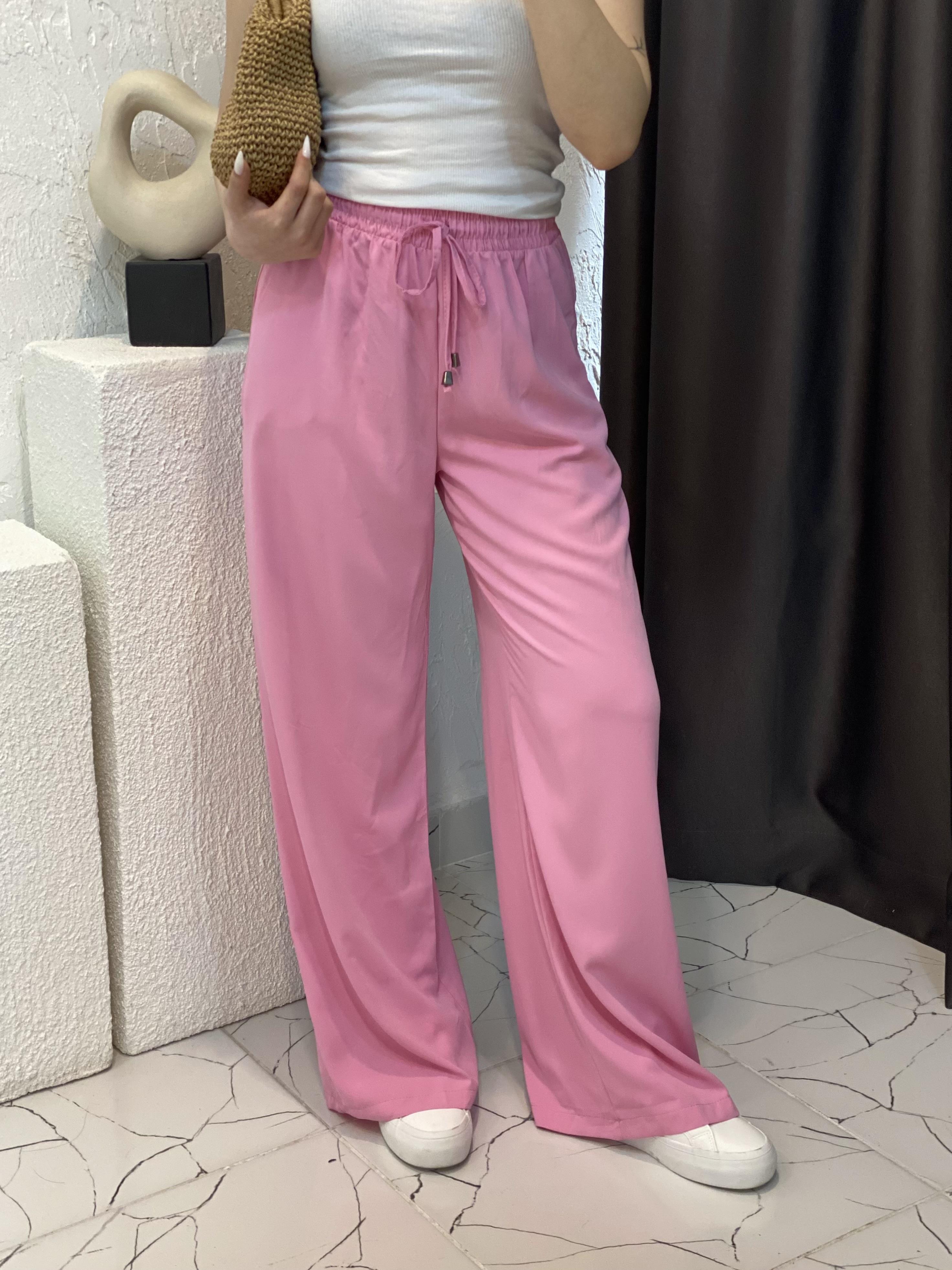 Quzu Marka Pembe Yüksek Bel Beli Lastikli Palazzo Pantolon 