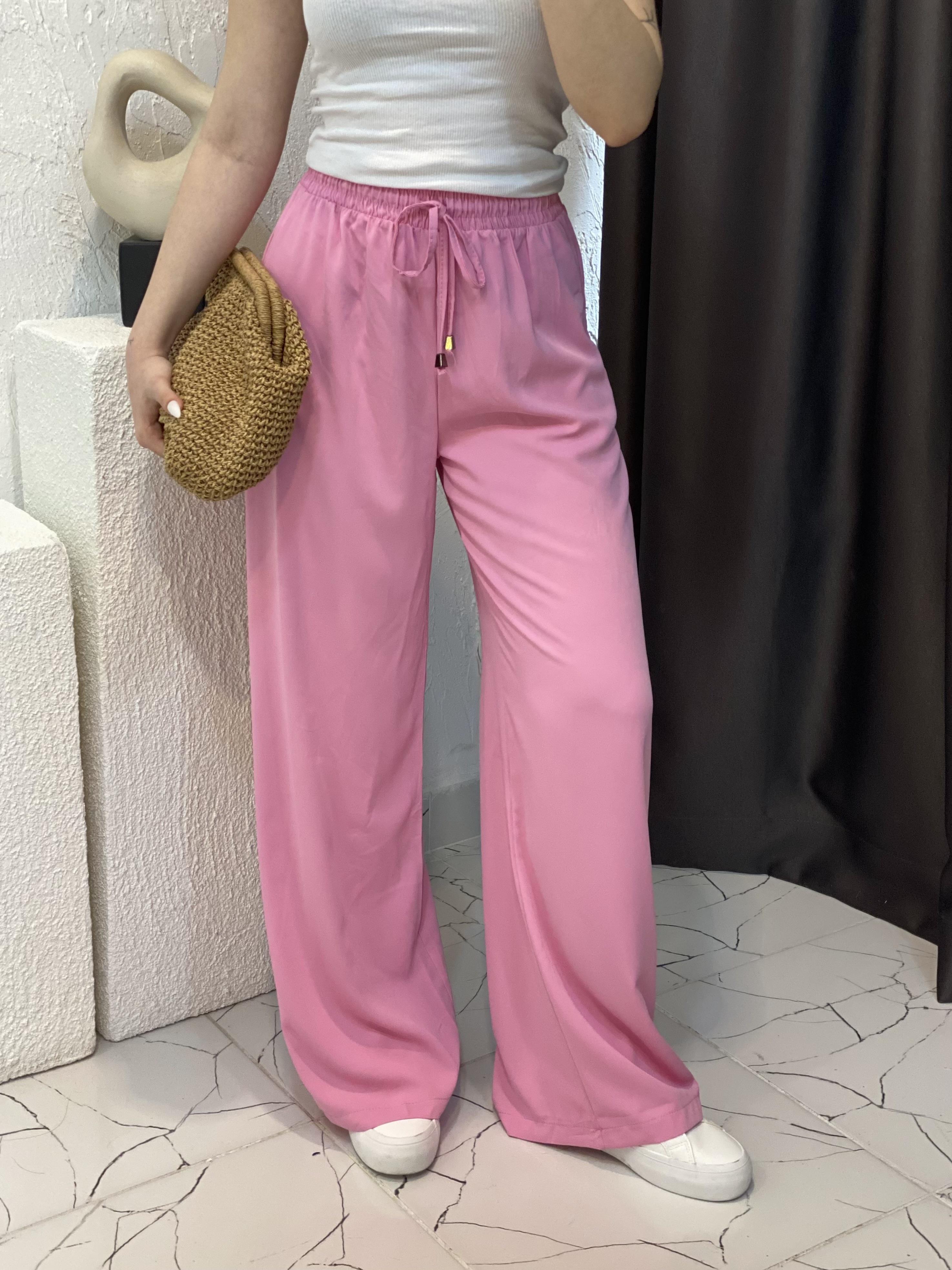 Quzu Marka Pembe Yüksek Bel Beli Lastikli Palazzo Pantolon 