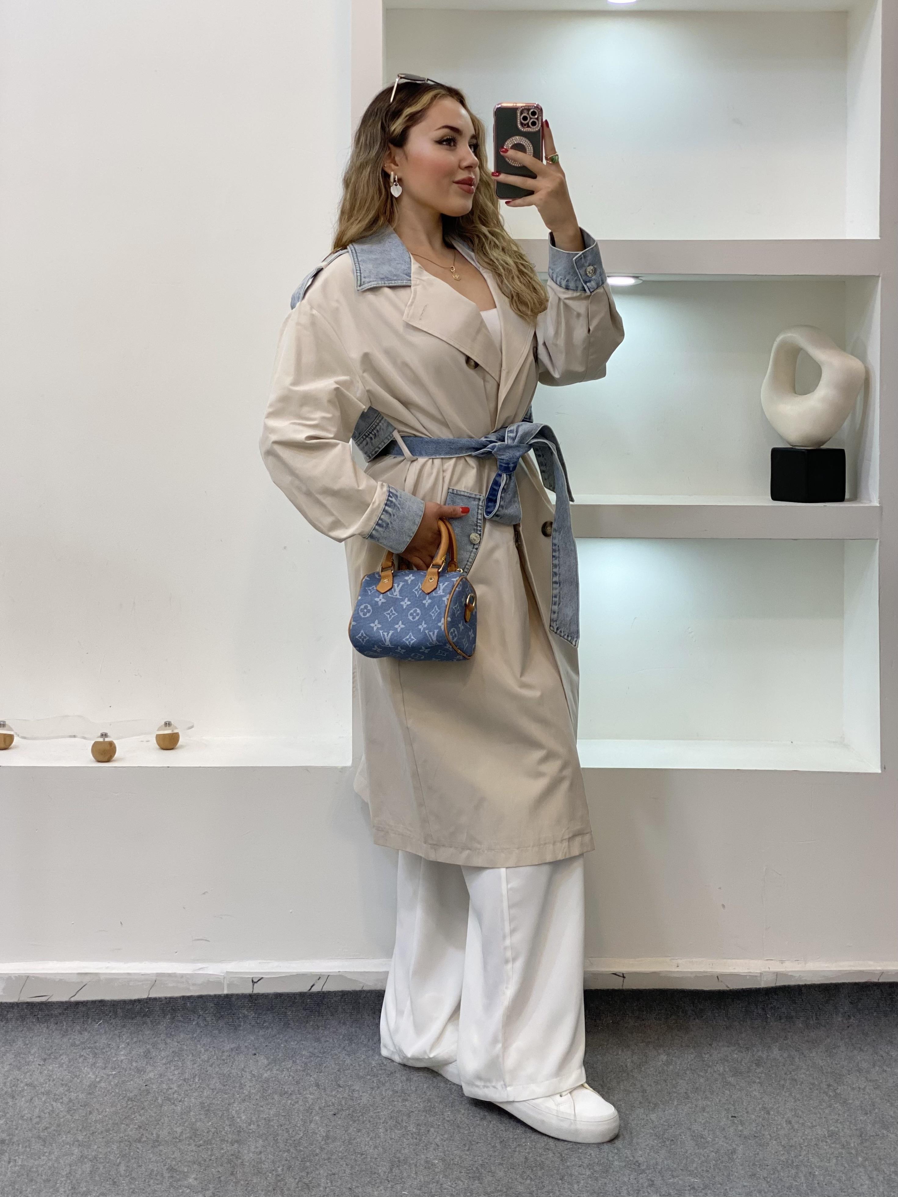 Robin Marka Jean Detaylı Premium Kalite  Maxi Boy Trenç