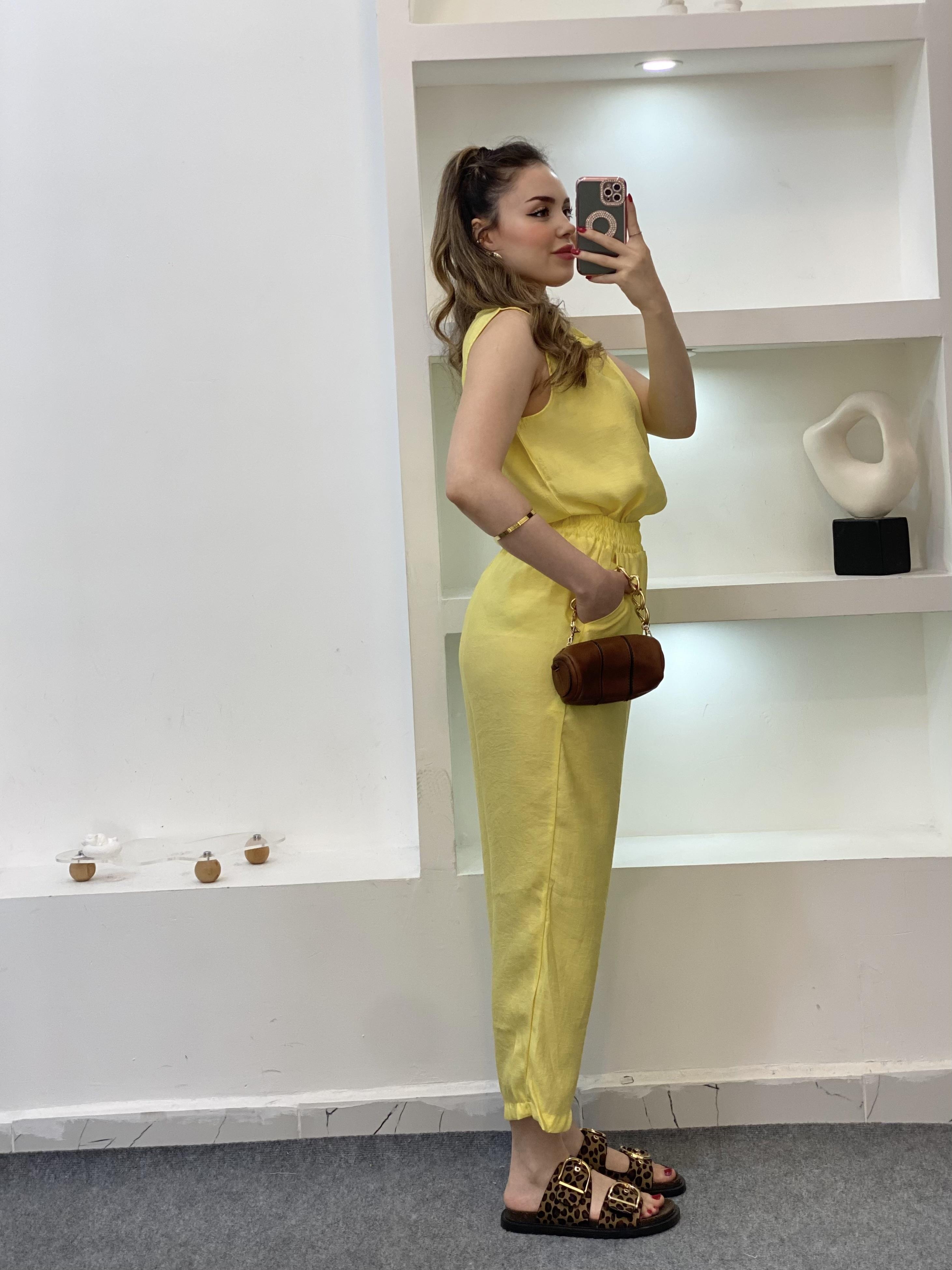 Sarı Bluz Pantolon Tensel Takım