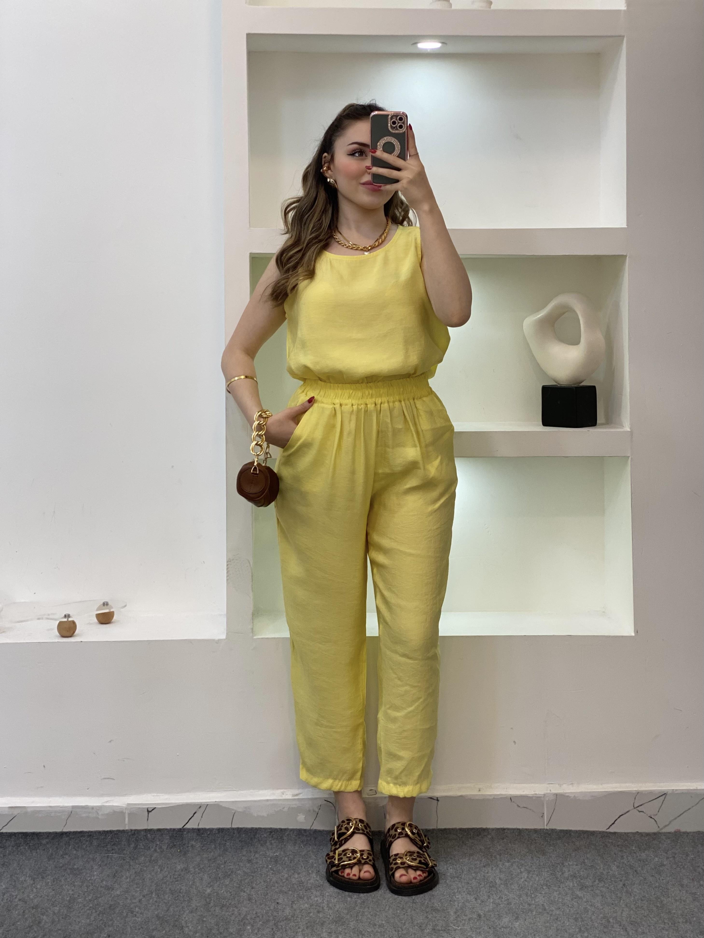 Sarı Bluz Pantolon Tensel Takım