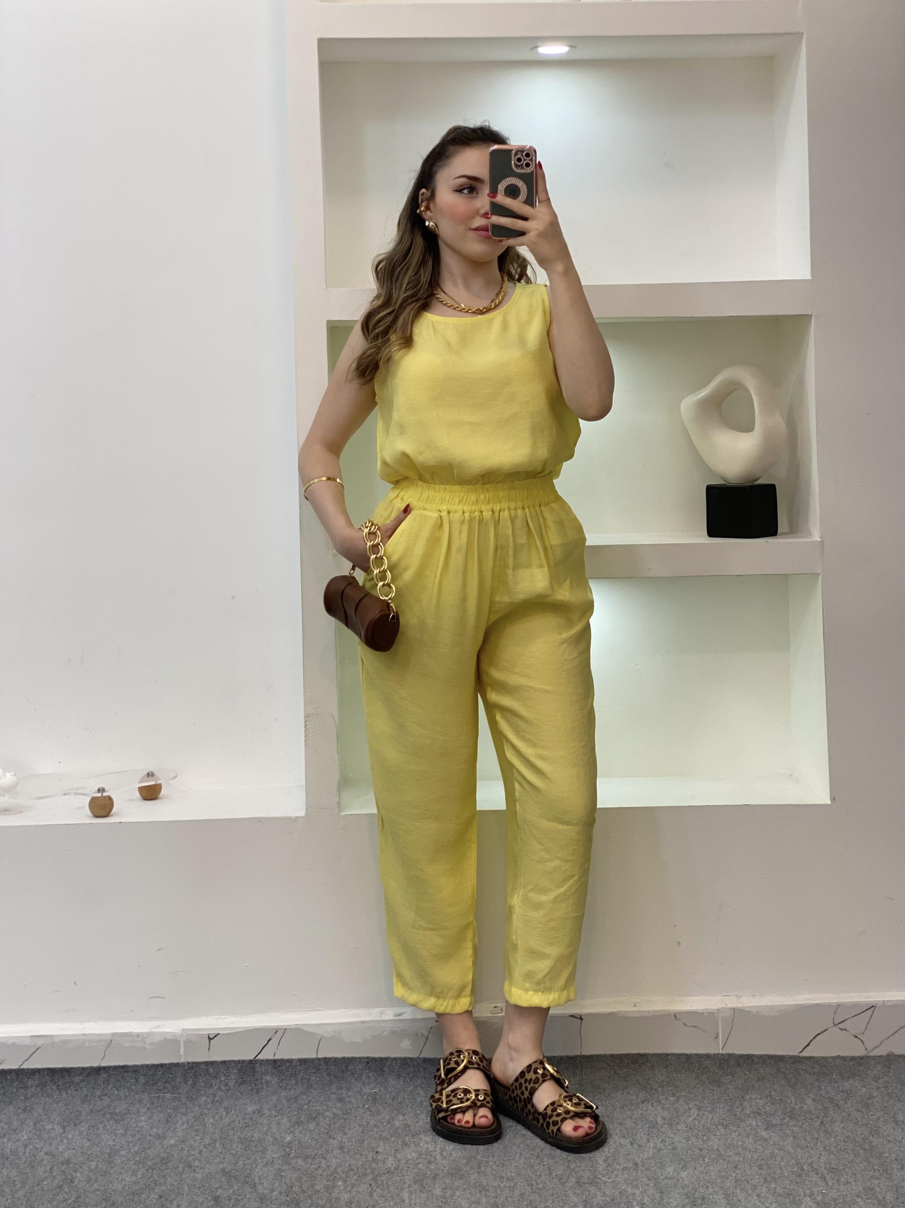 Sarı Bluz Pantolon Tensel Takım