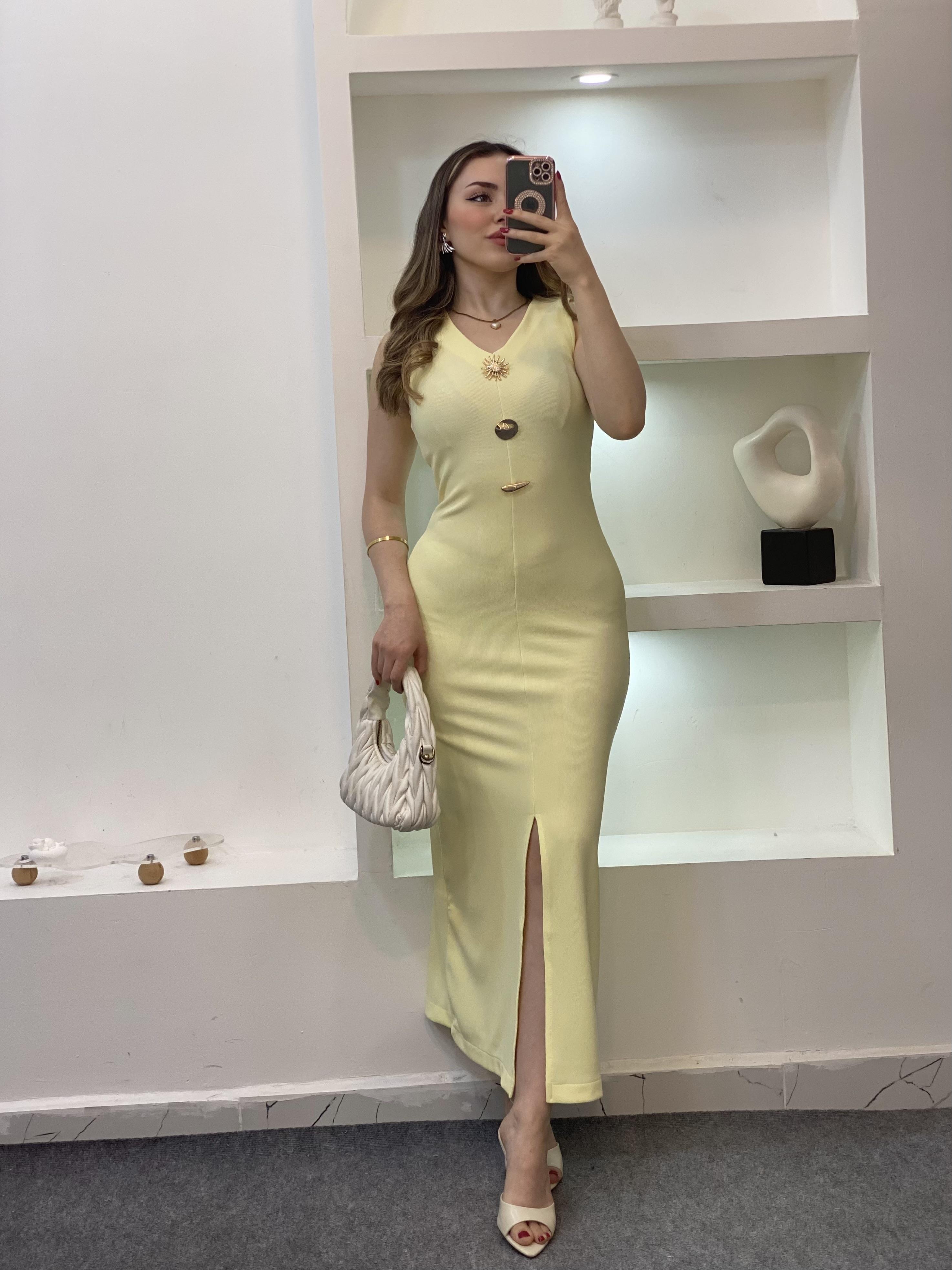 Sarı Likralı Güneş Elbise