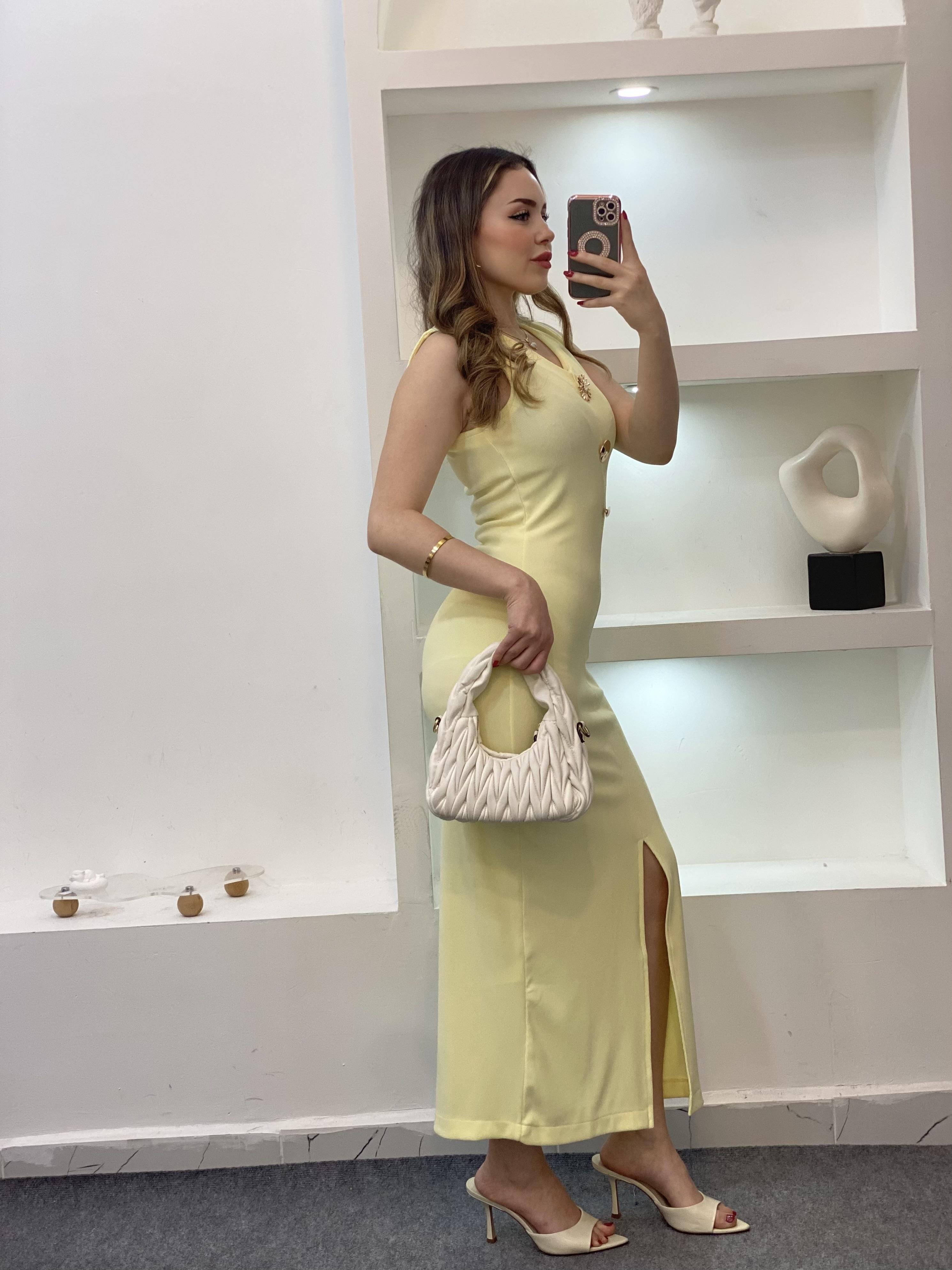 Sarı Likralı Güneş Elbise