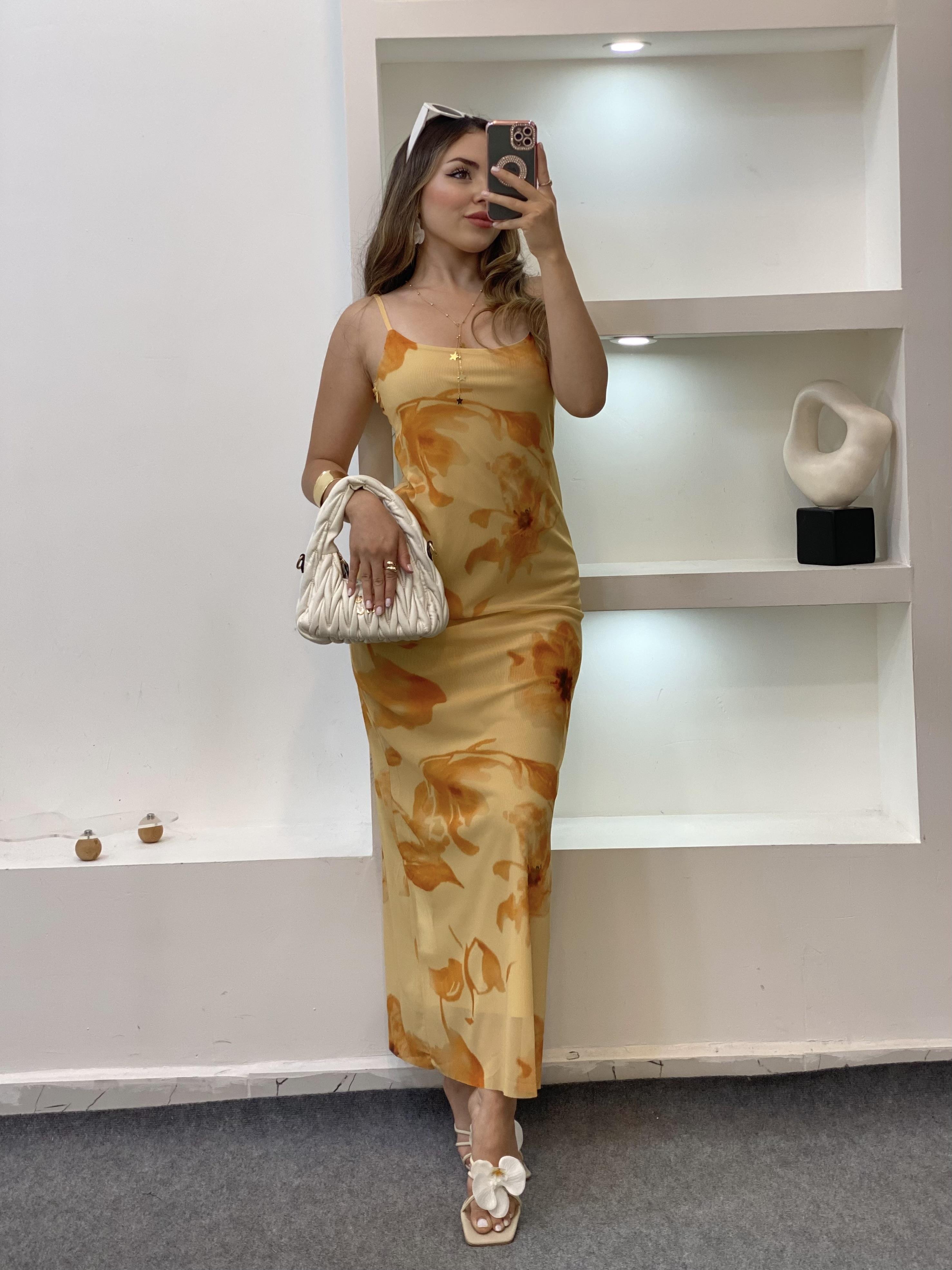Sarı Q Marka Çiçek Desenli Elbise