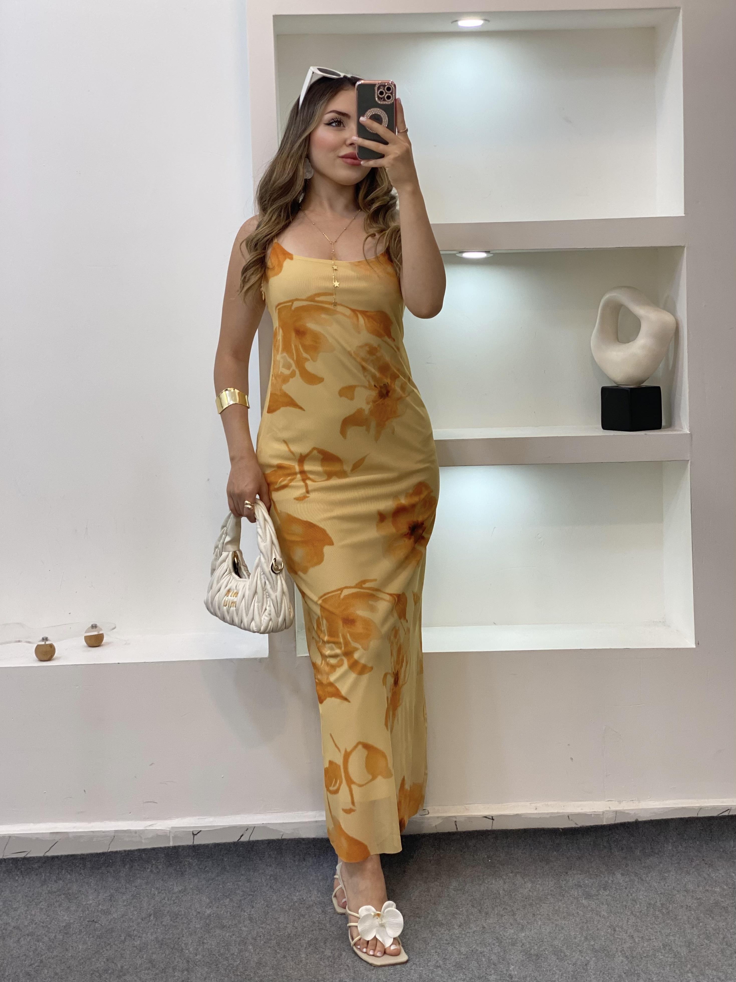Sarı Q Marka Çiçek Desenli Elbise