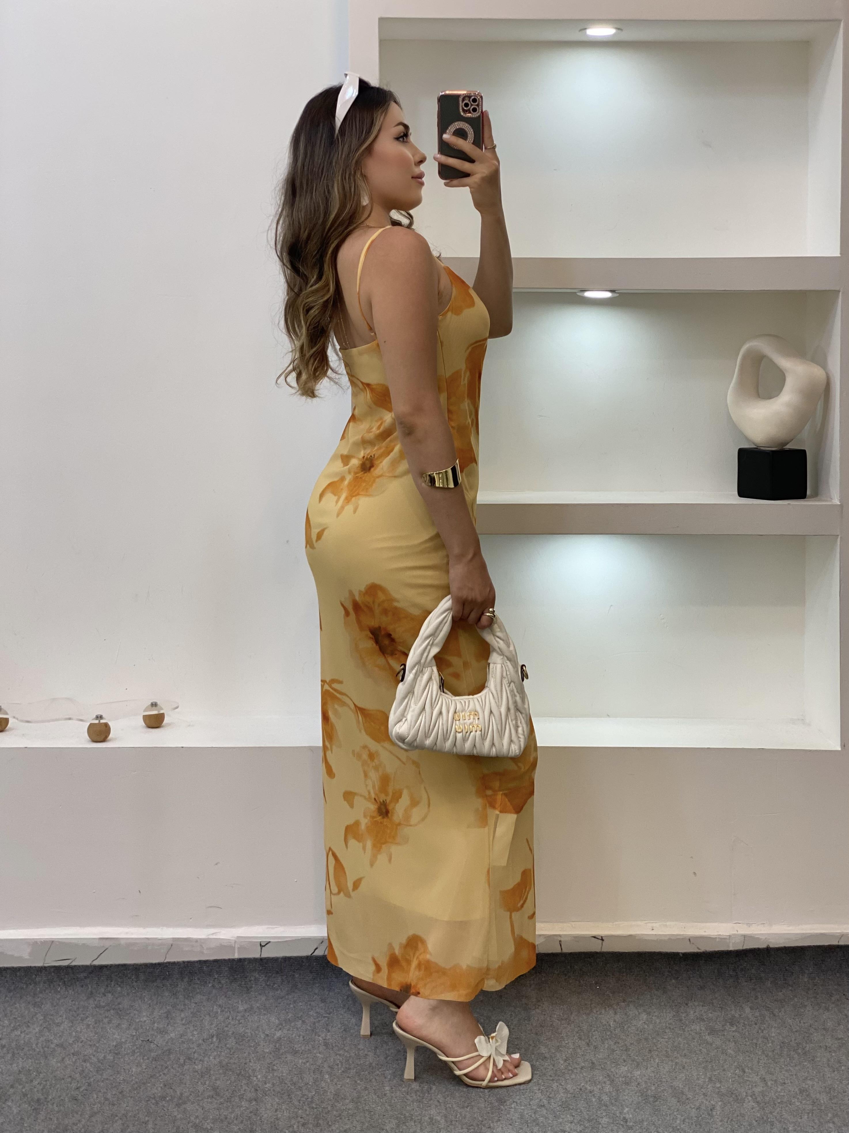 Sarı Q Marka Çiçek Desenli Elbise