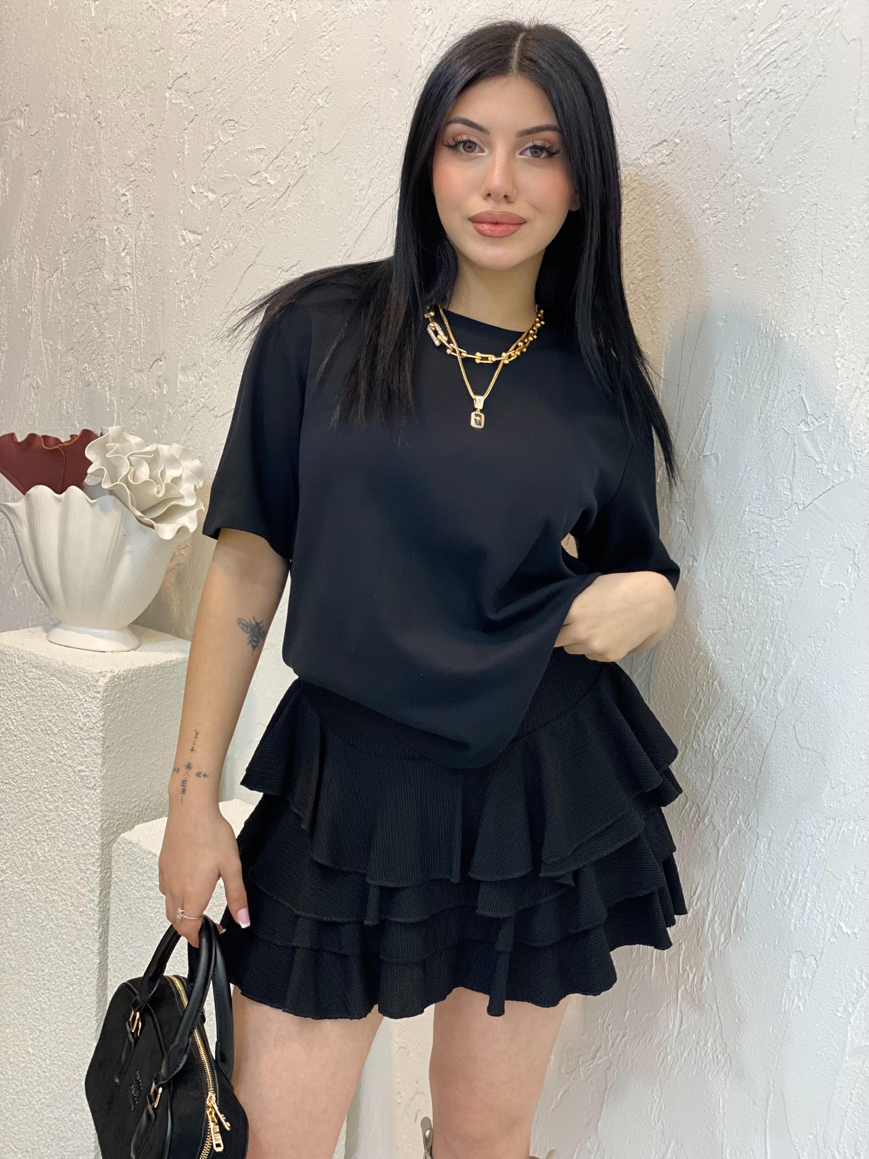 Siyah Beli Lastikli Volanlı Model Etek