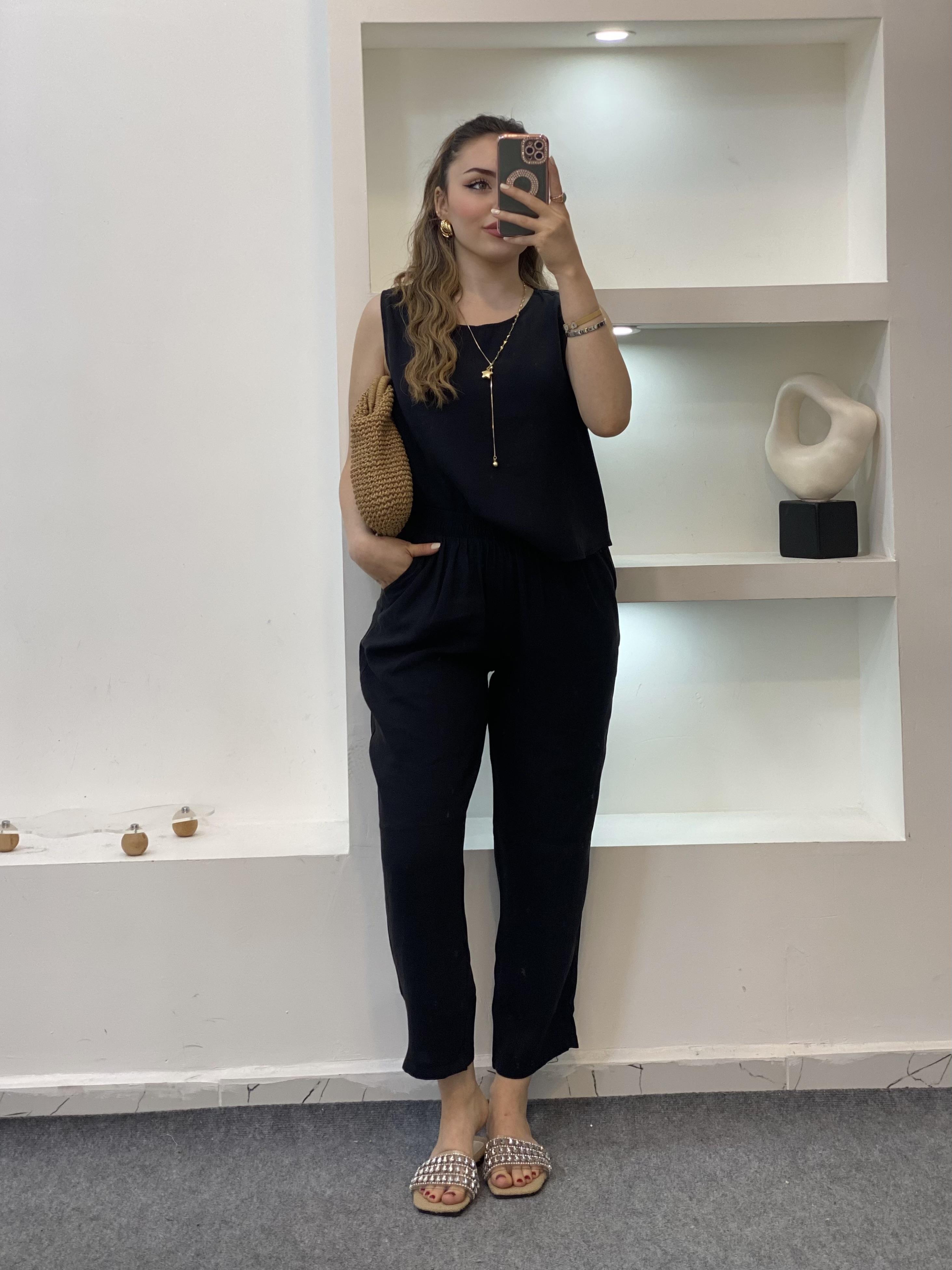 Siyah Bluz Pantolon Tensel Takım