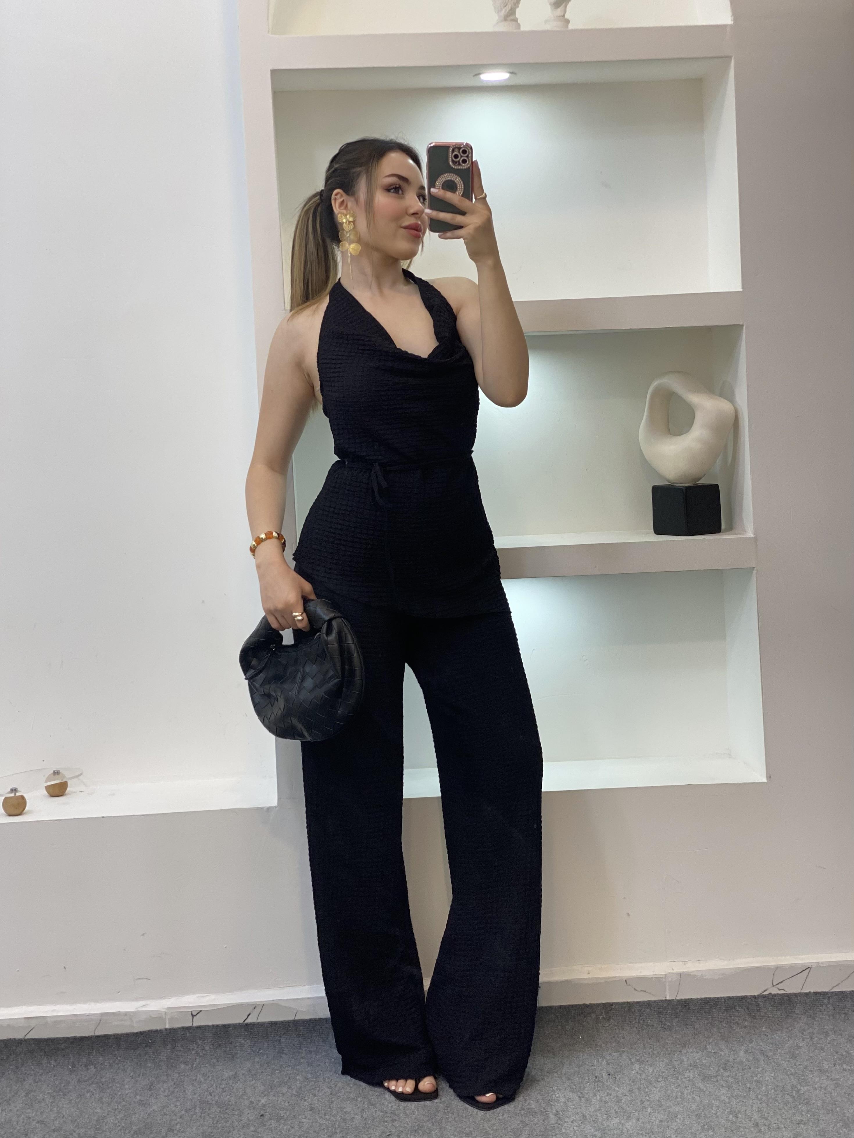 Siyah Degaje Yaka Bürümcük Takım