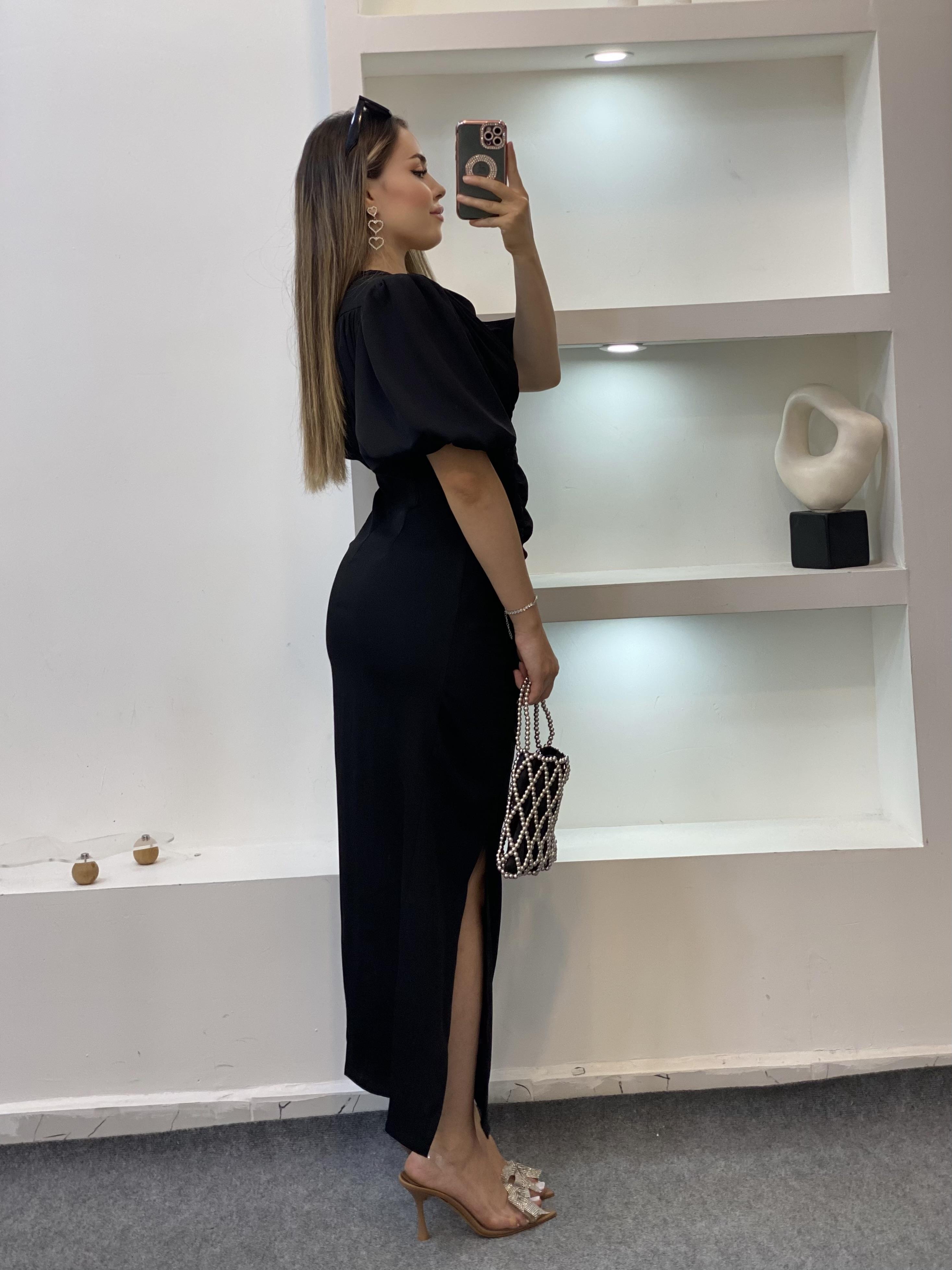 Siyah Drapeli Elbise
