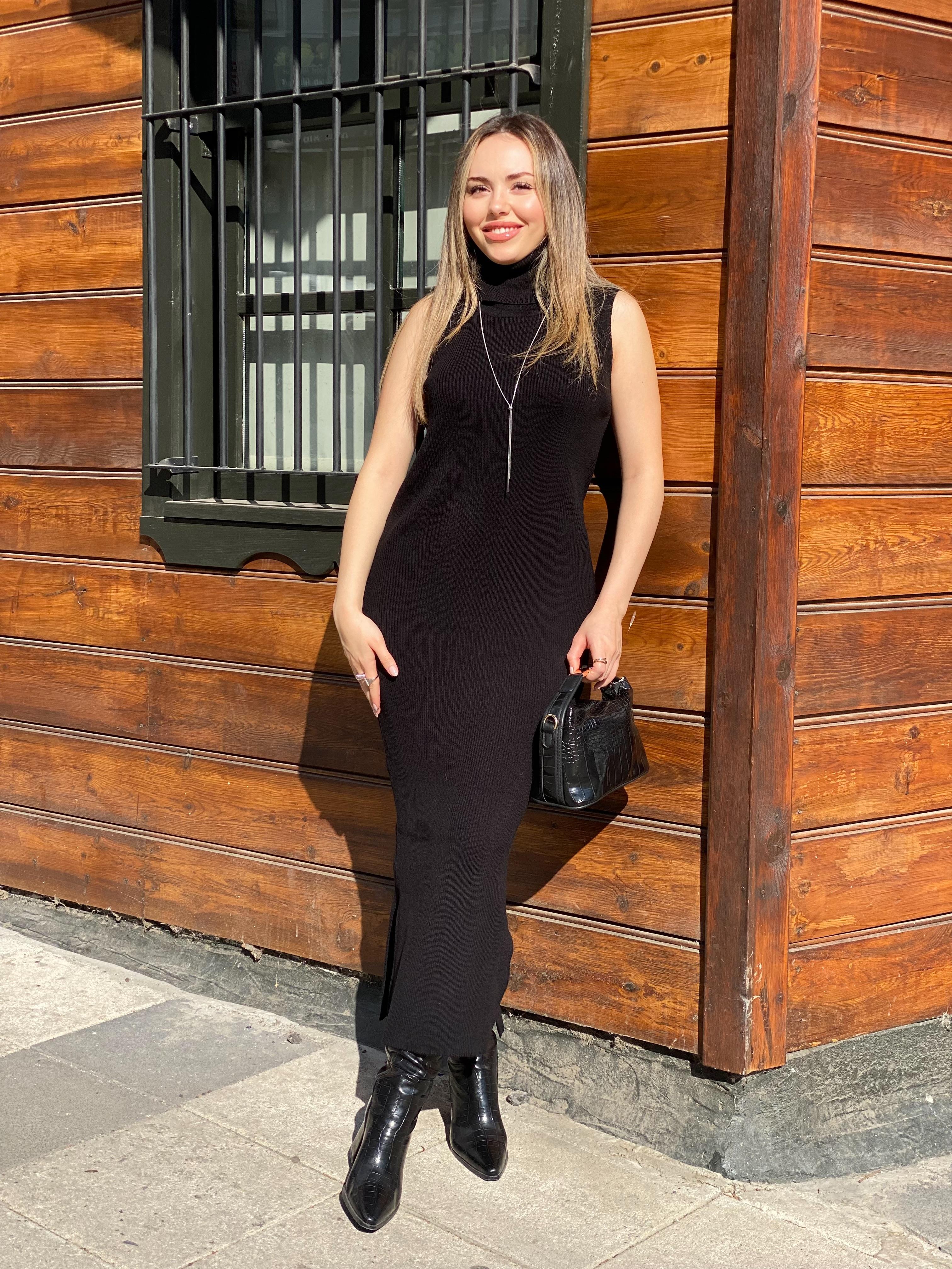 Siyah Elbise Hırka Triko Takım