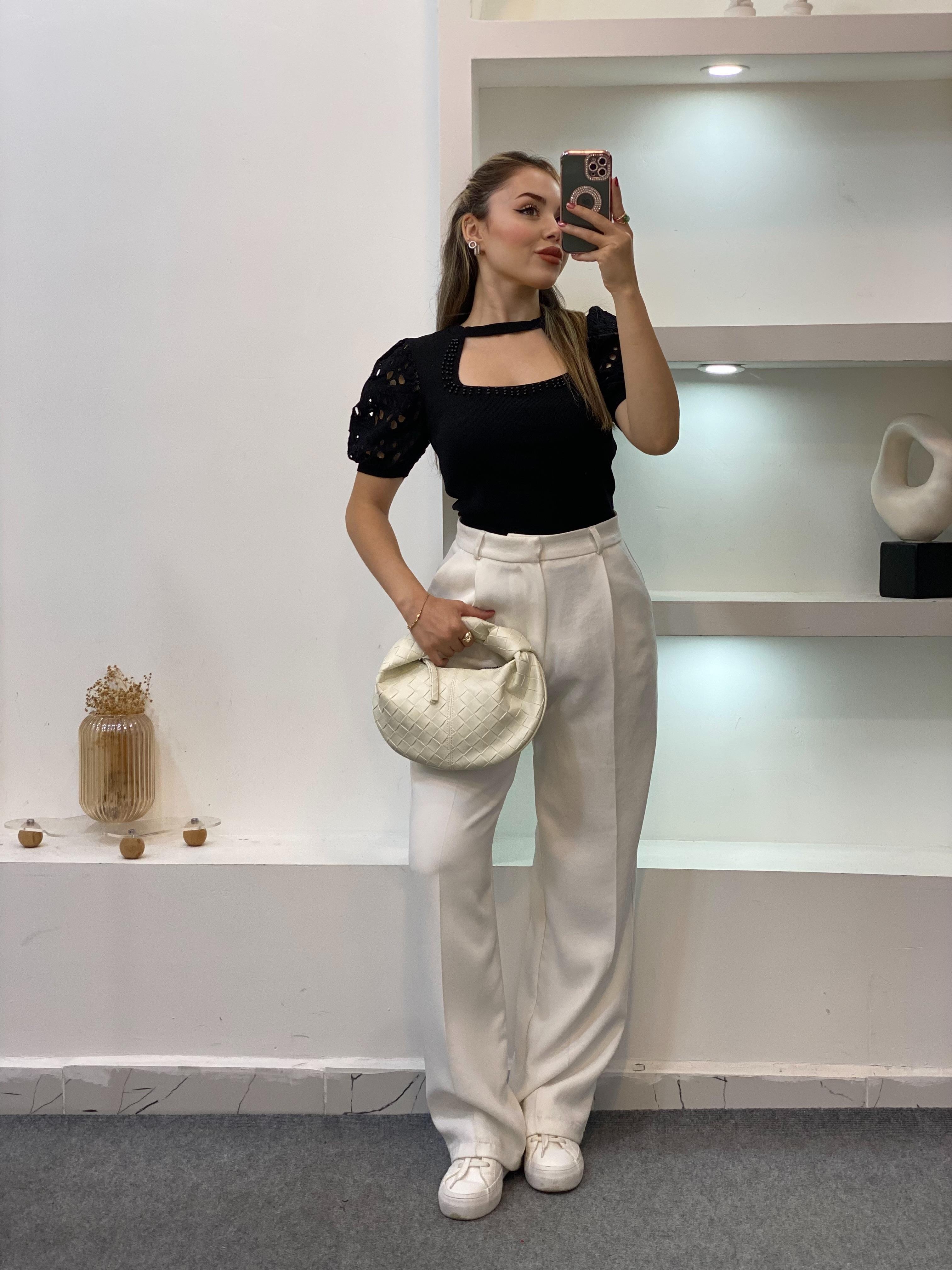 Siyah Fisto Kol Önü Pencereli Model Triko