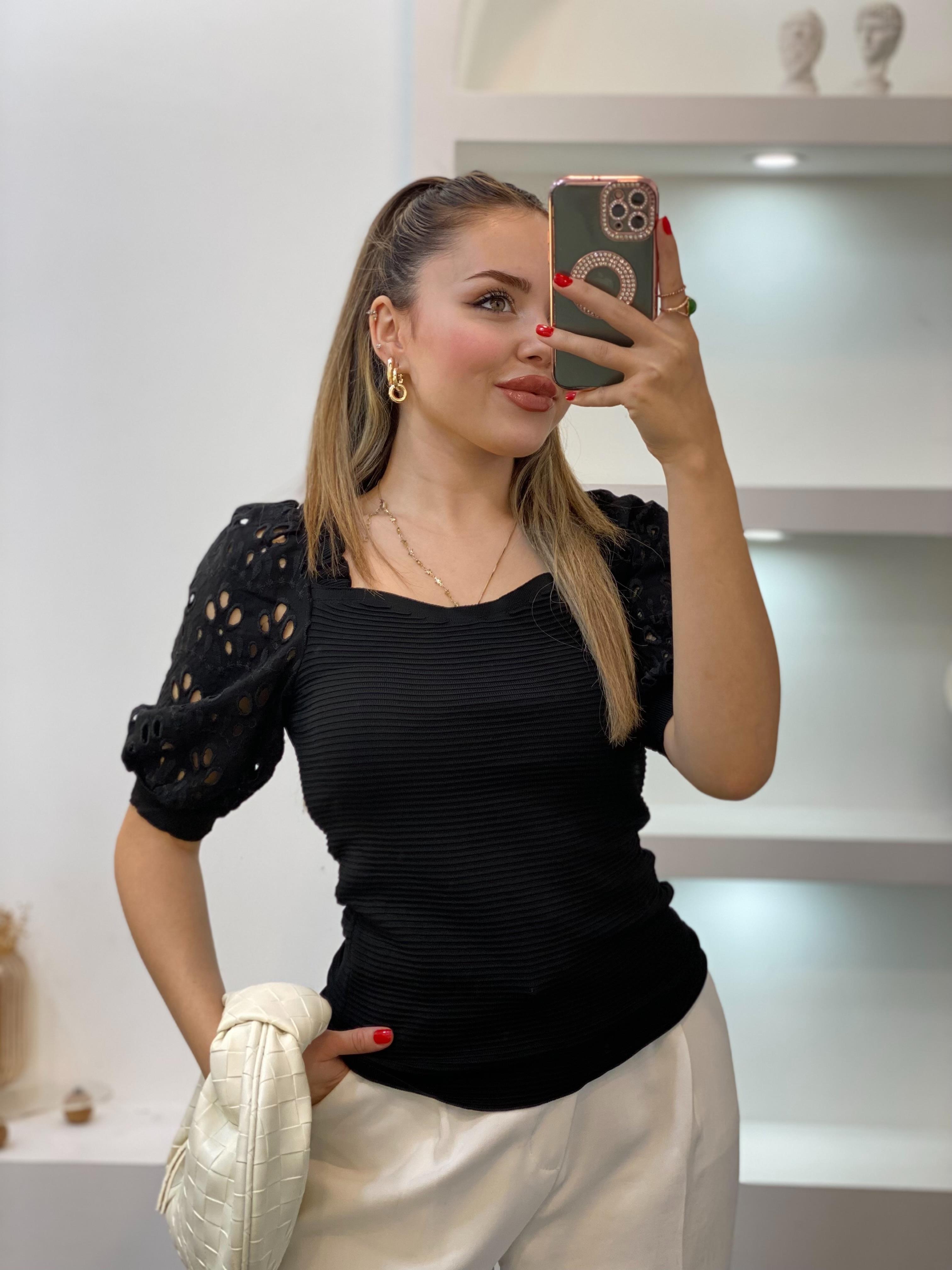 Siyah Fisto Kollu Triko Bluz