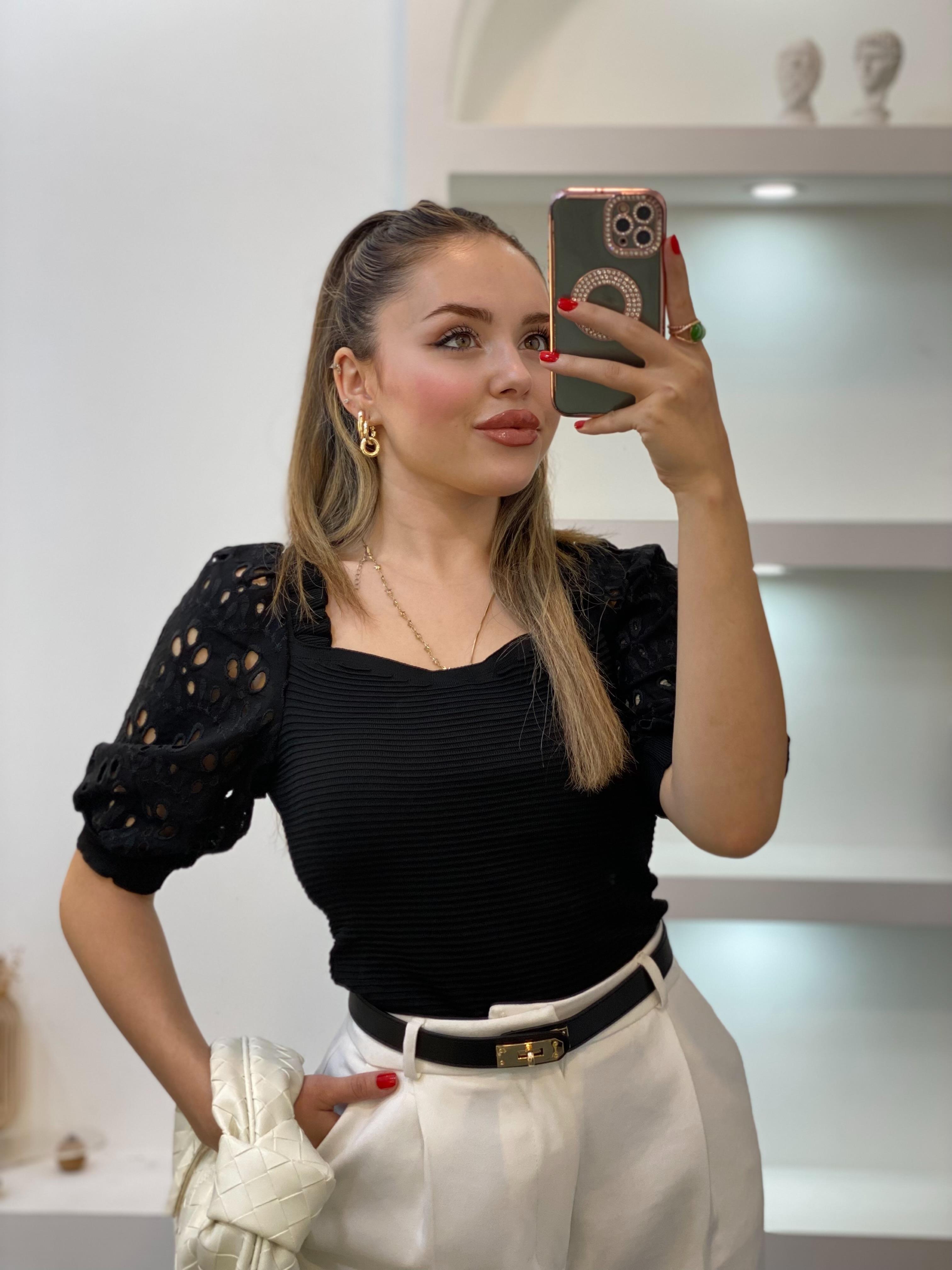 Siyah Fisto Kollu Triko Bluz