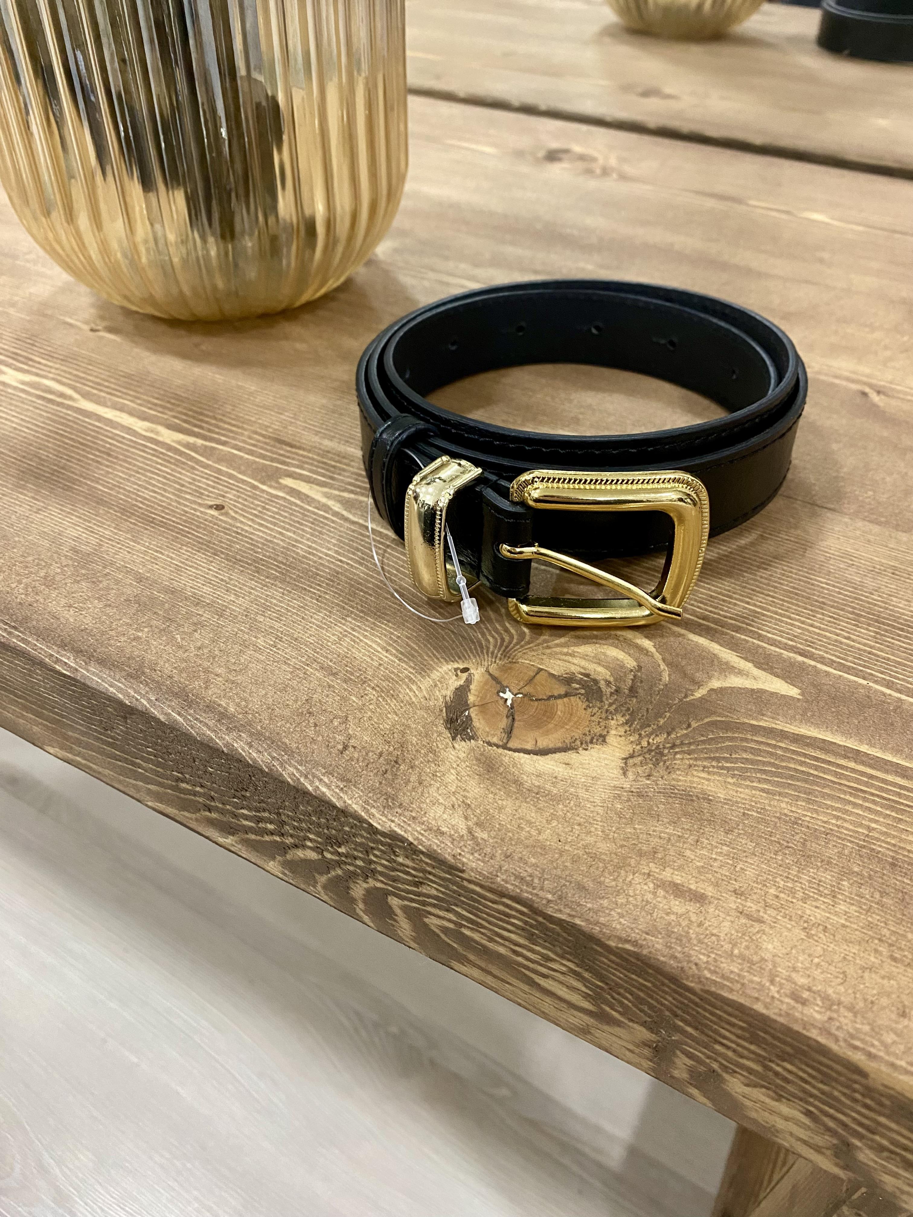 Siyah Gold Kaplama Deri Kemer