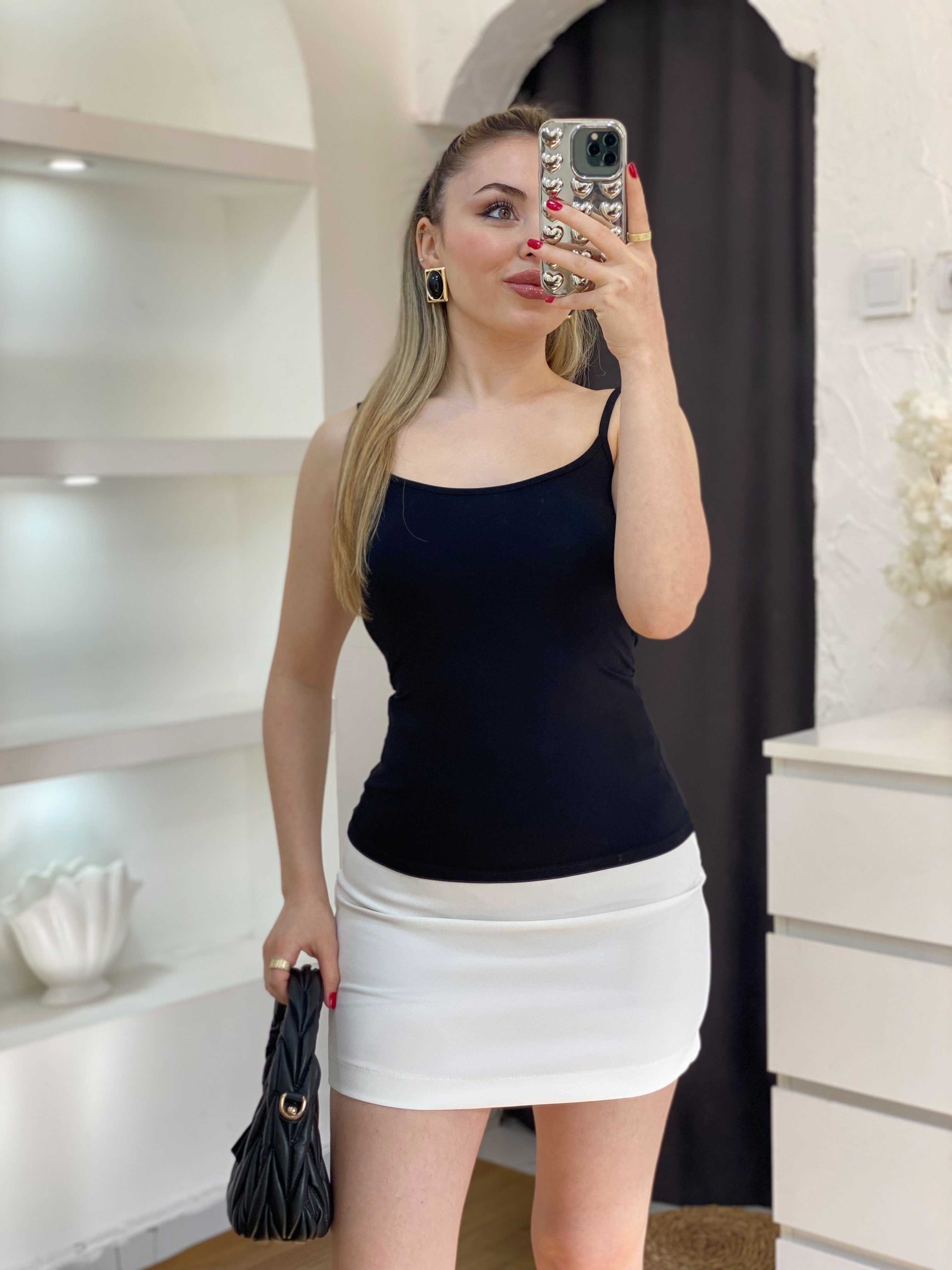 Siyah İp Askılı Poll Bluz