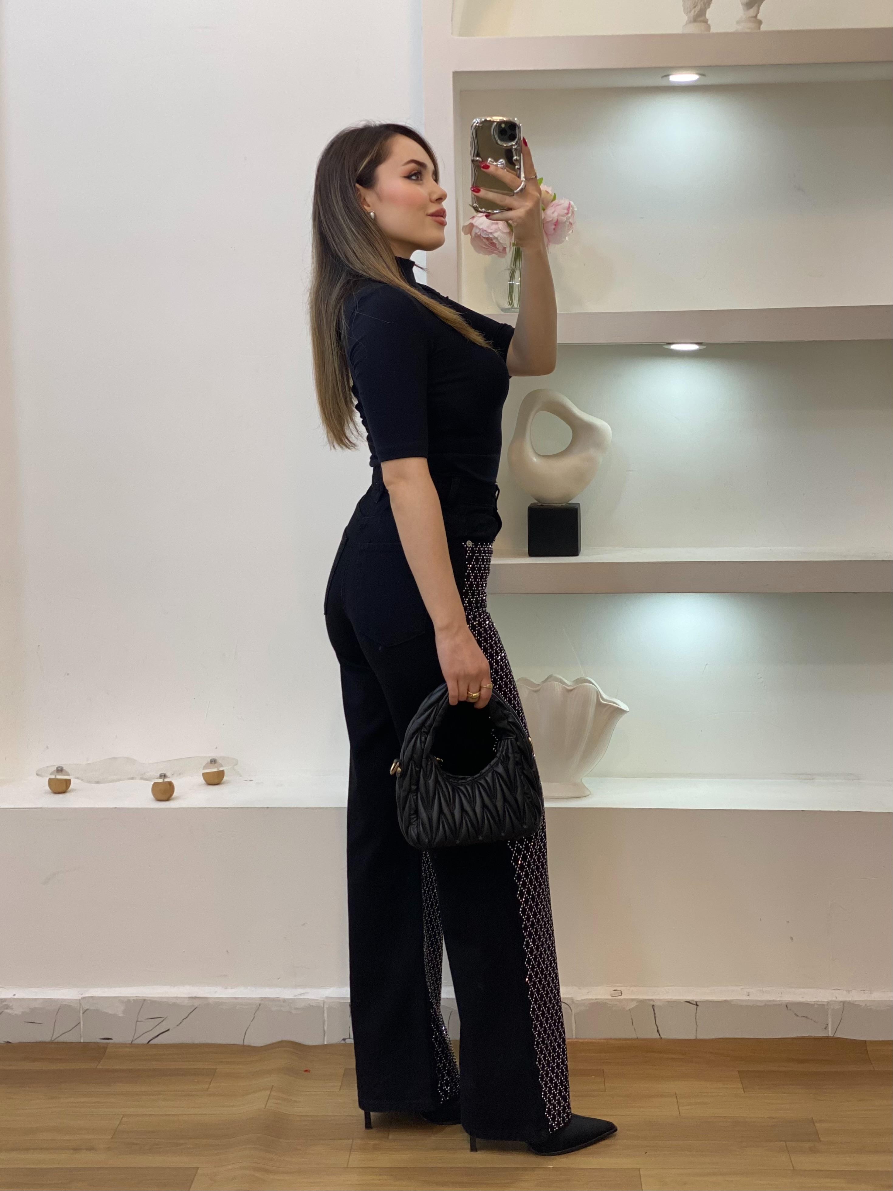 Siyah Likralı Premium Yarım Boğazlı Bluz