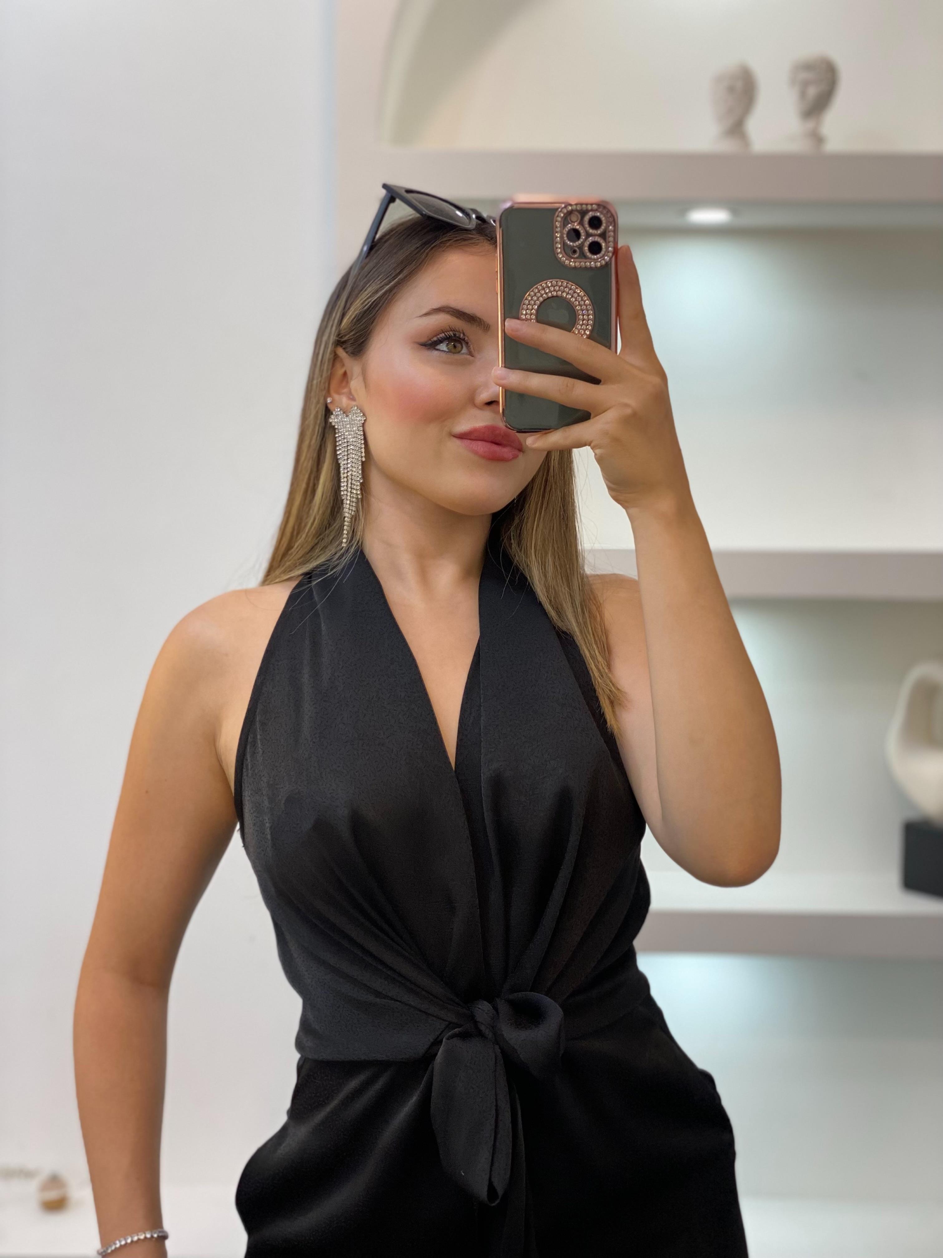 Siyah Maxi Boy Önü Bağlamalı Model Elbise