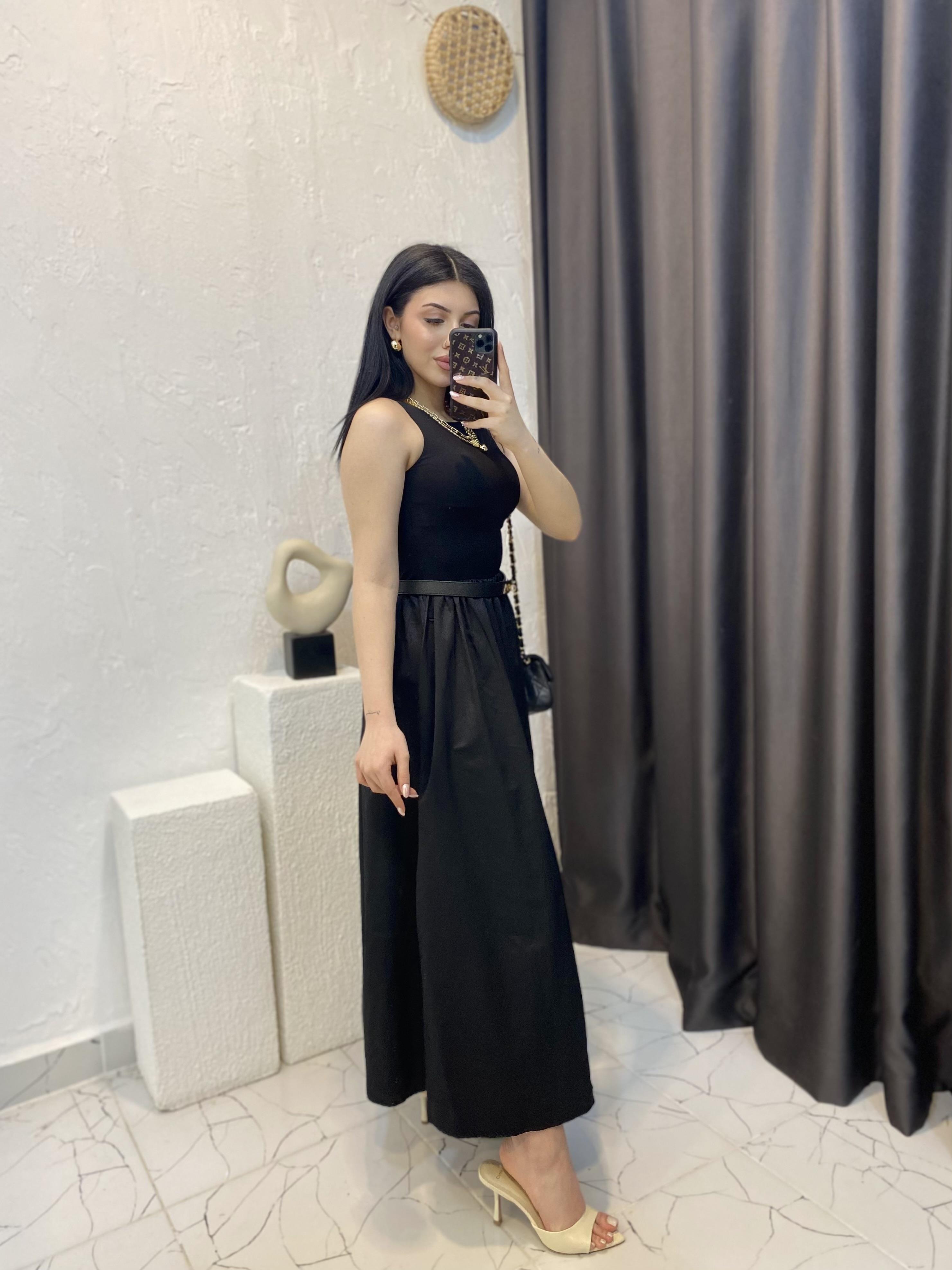 Siyah Navy Sıfır Kol Elbise