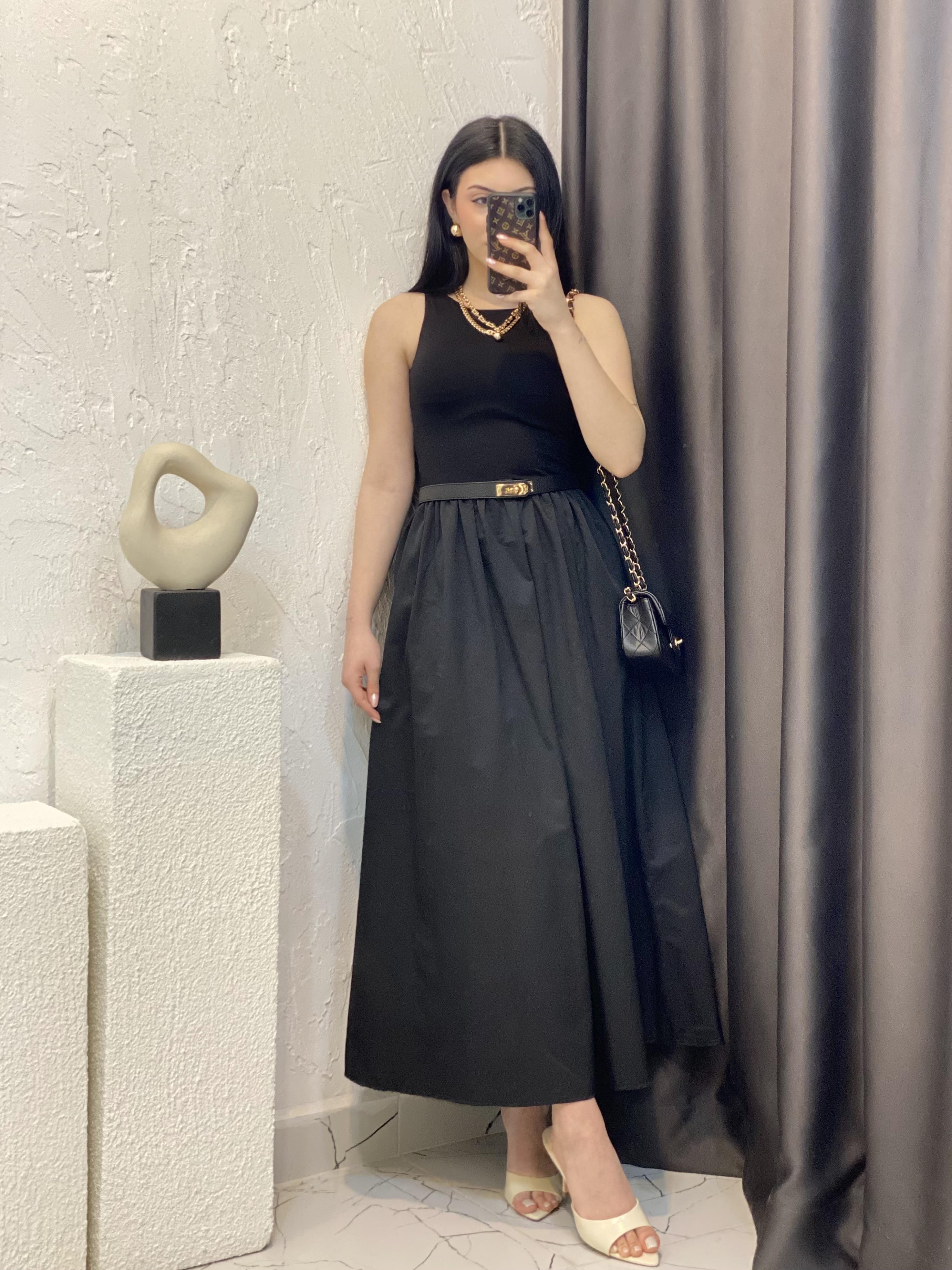 Siyah Navy Sıfır Kol Elbise