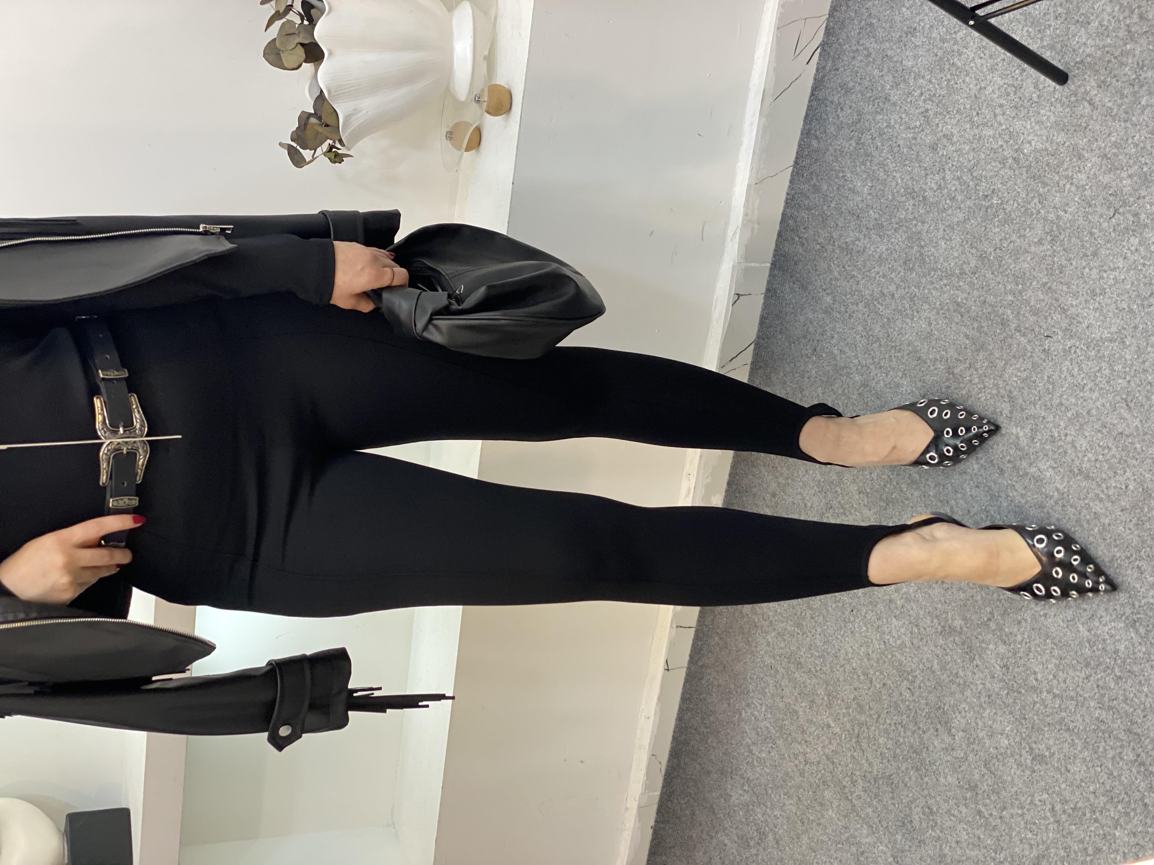 Siyah Önü Çimalı Paça Lastikli Çelik Tayt