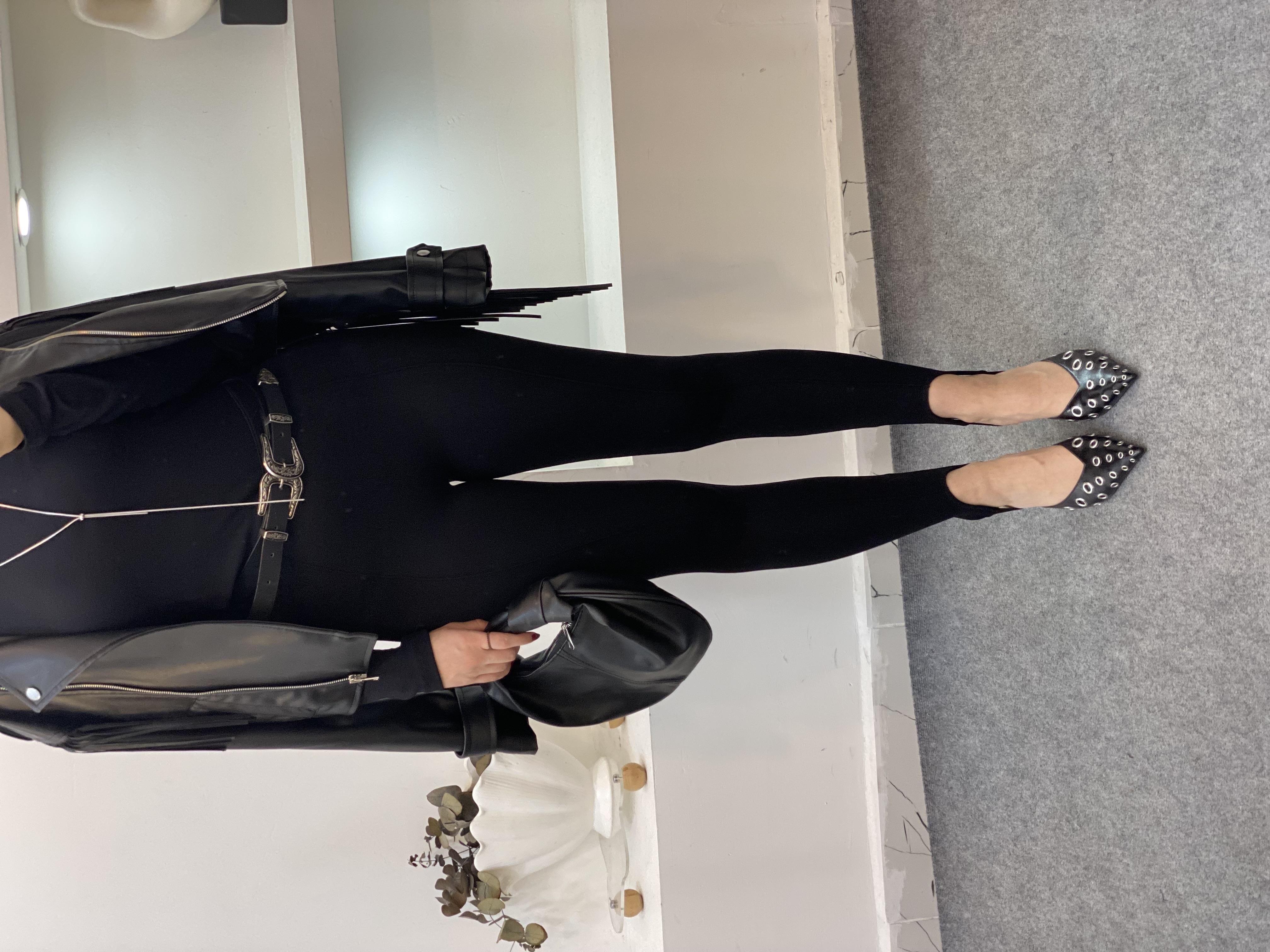 Siyah Önü Çimalı Paça Lastikli Çelik Tayt