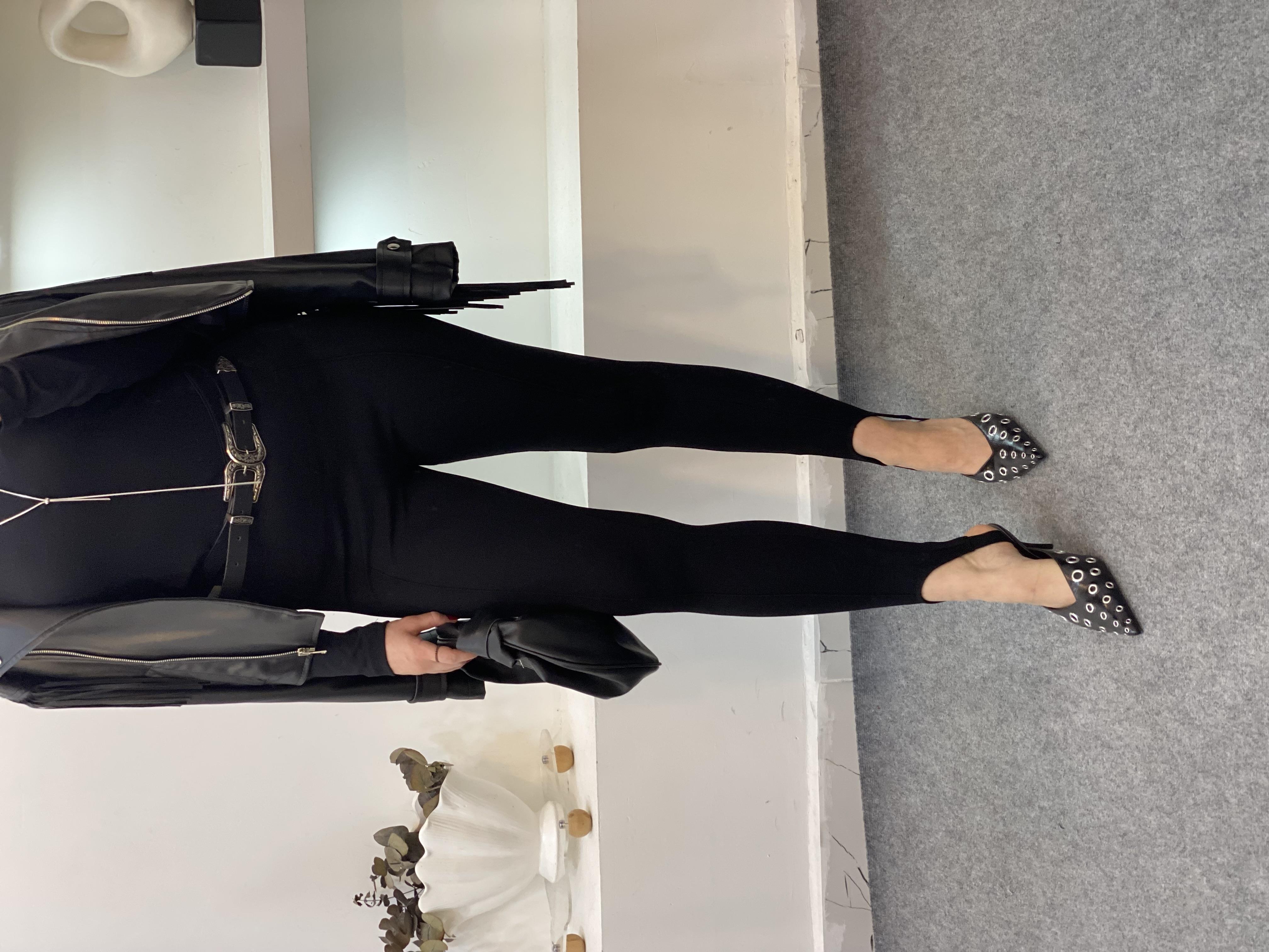 Siyah Önü Çimalı Paça Lastikli Çelik Tayt