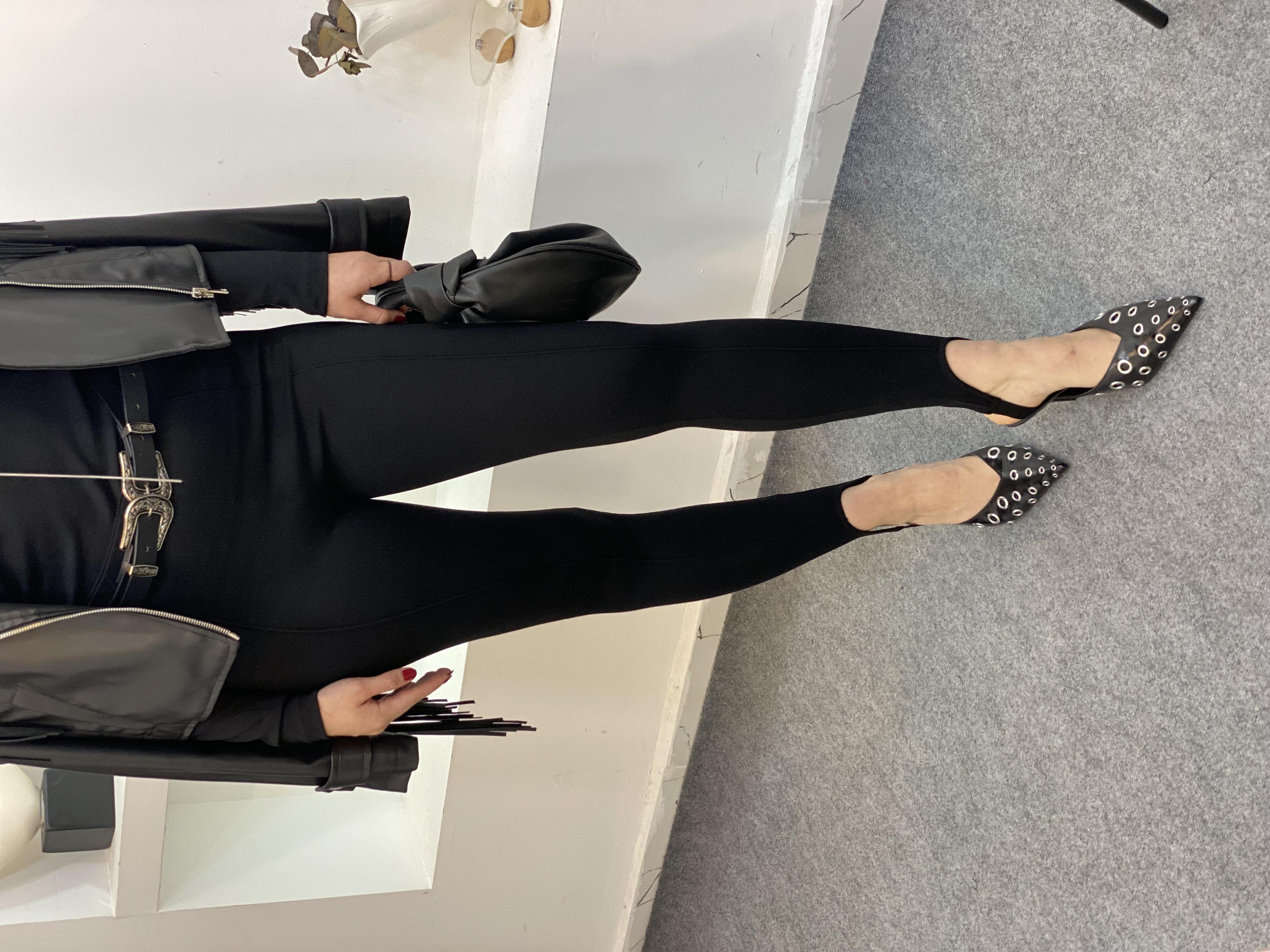 Siyah Önü Çimalı Paça Lastikli Çelik Tayt