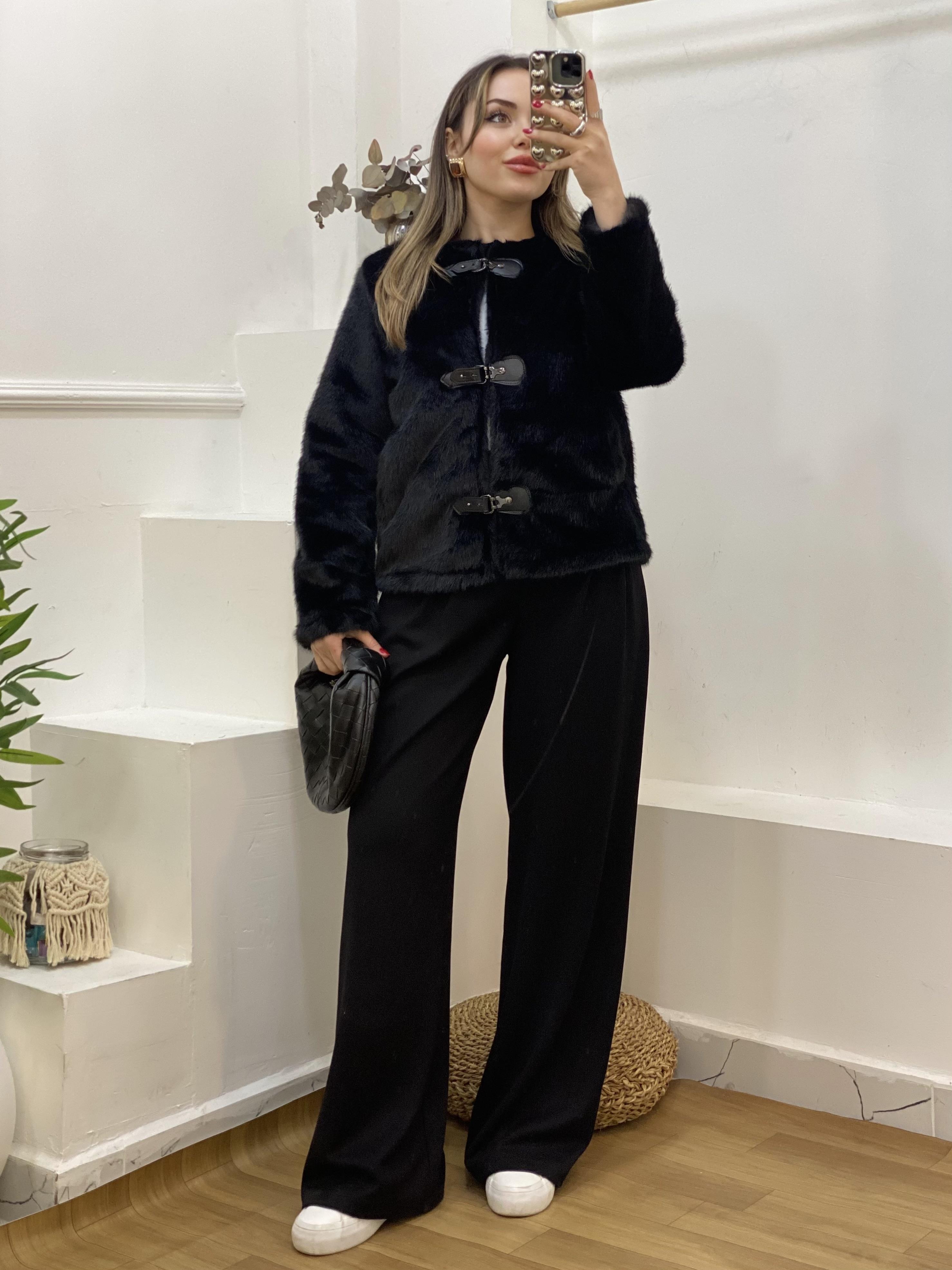 Siyah Premium Agraflı Kürk