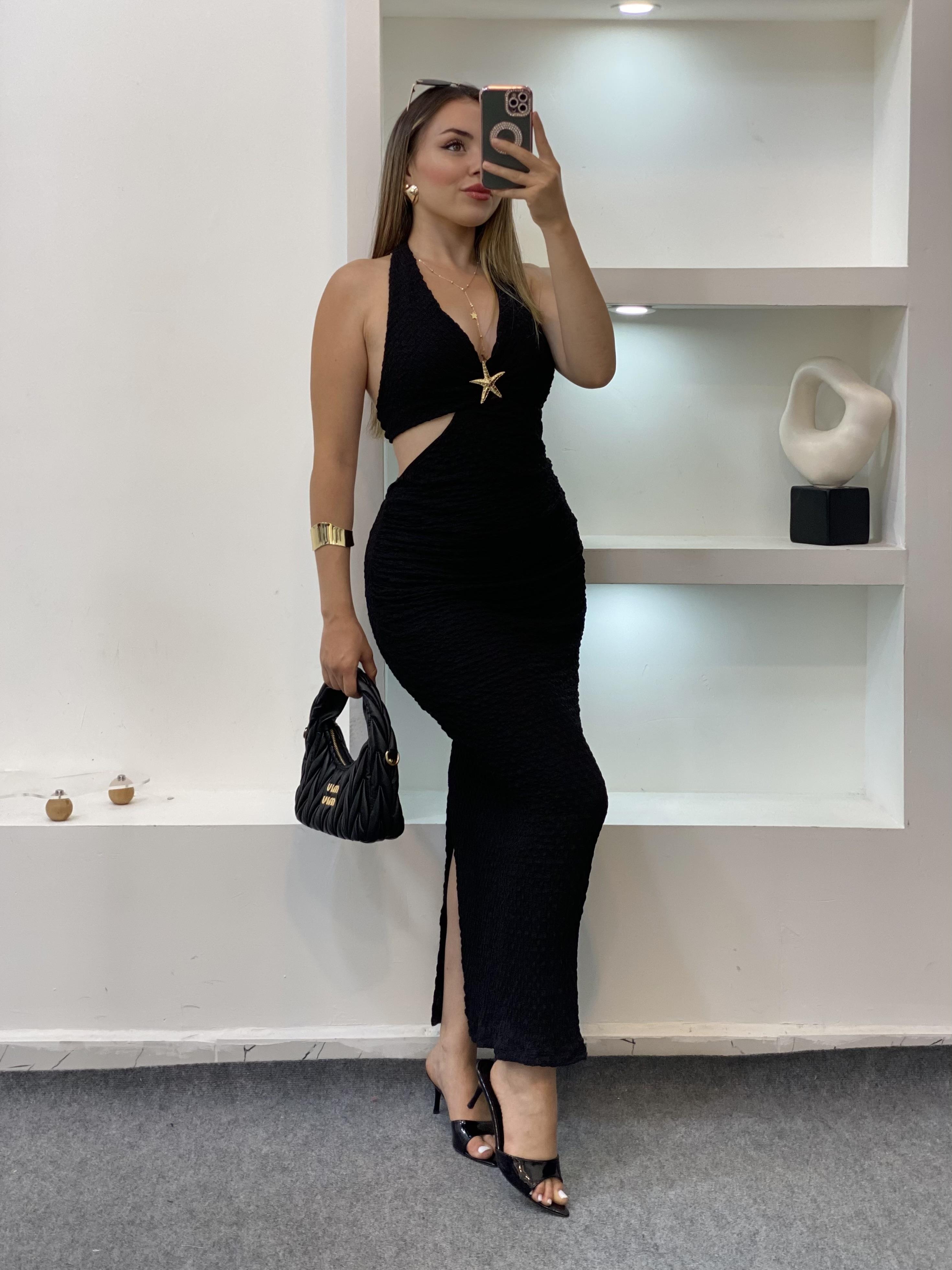 Siyah Premium Kalite Sırt Dekolteli Elbise