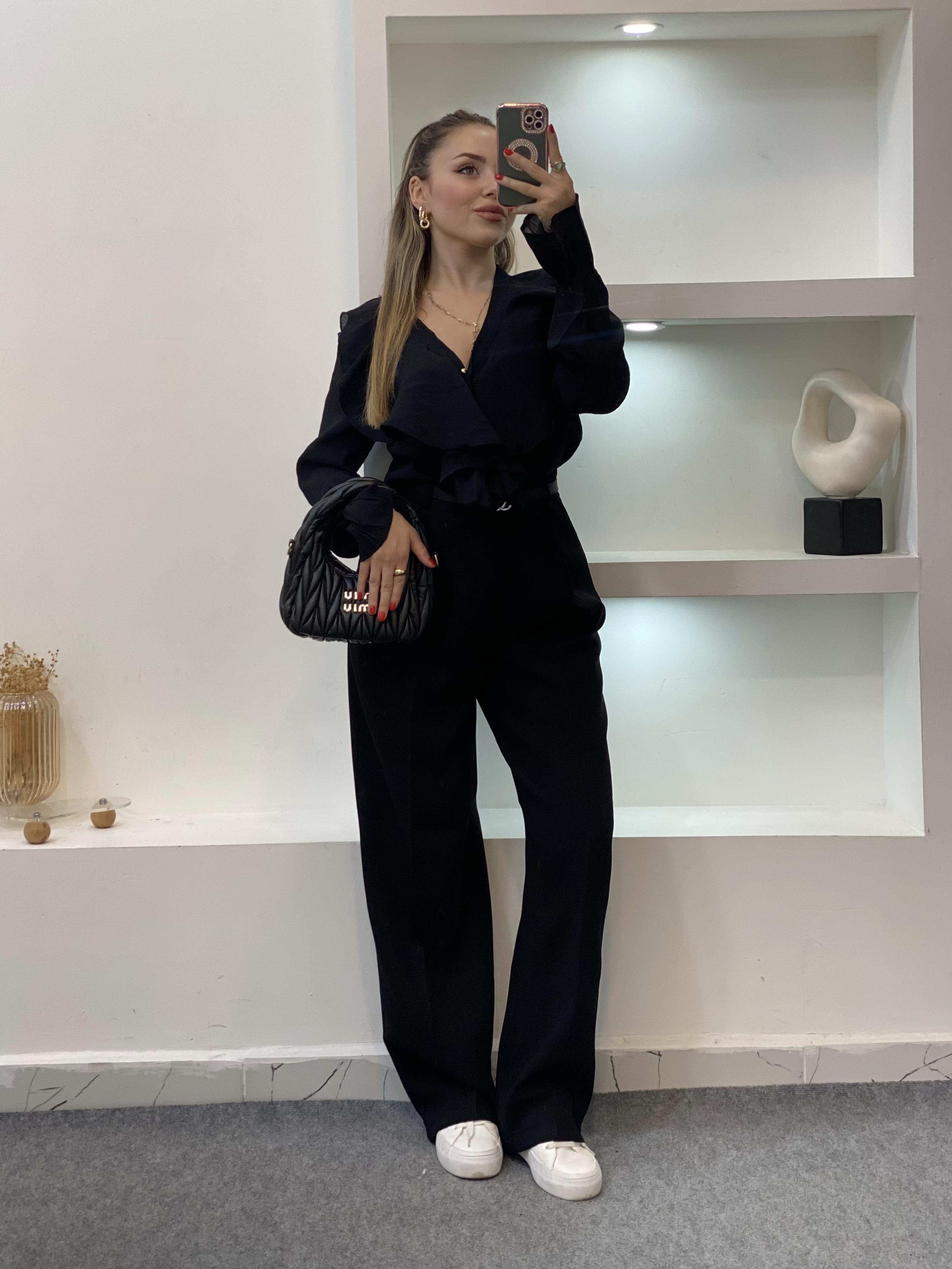 Siyah Premium Kalite Volanlı Bluz