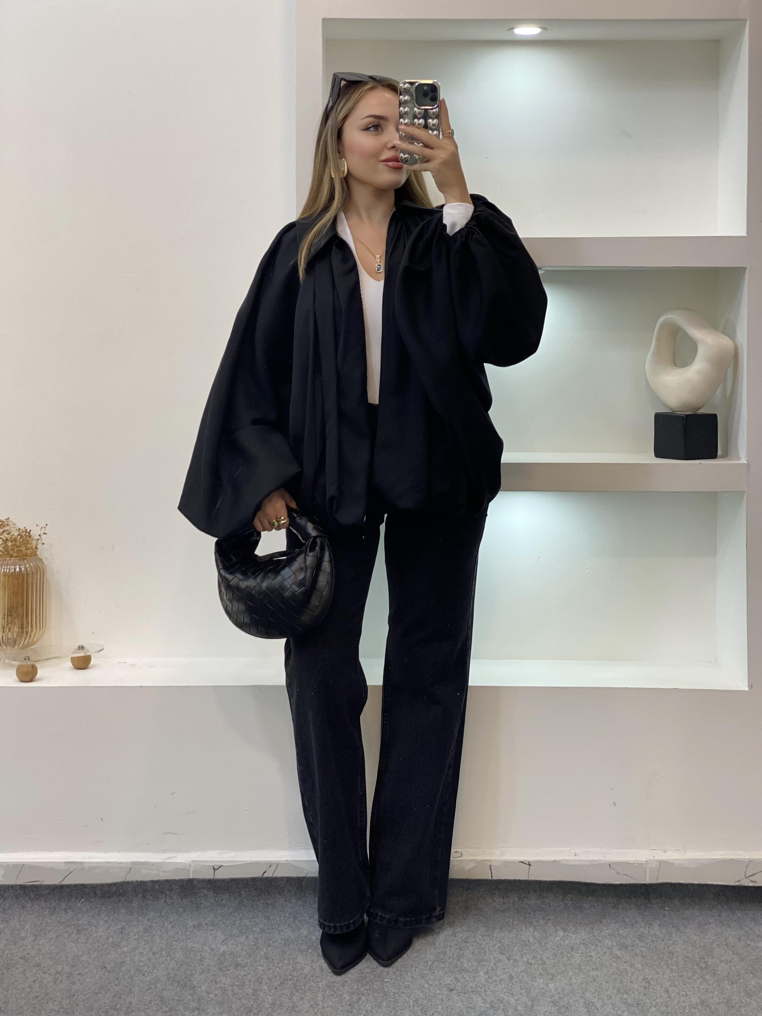 Siyah Premium Seri Yarasa Kol Ceket 