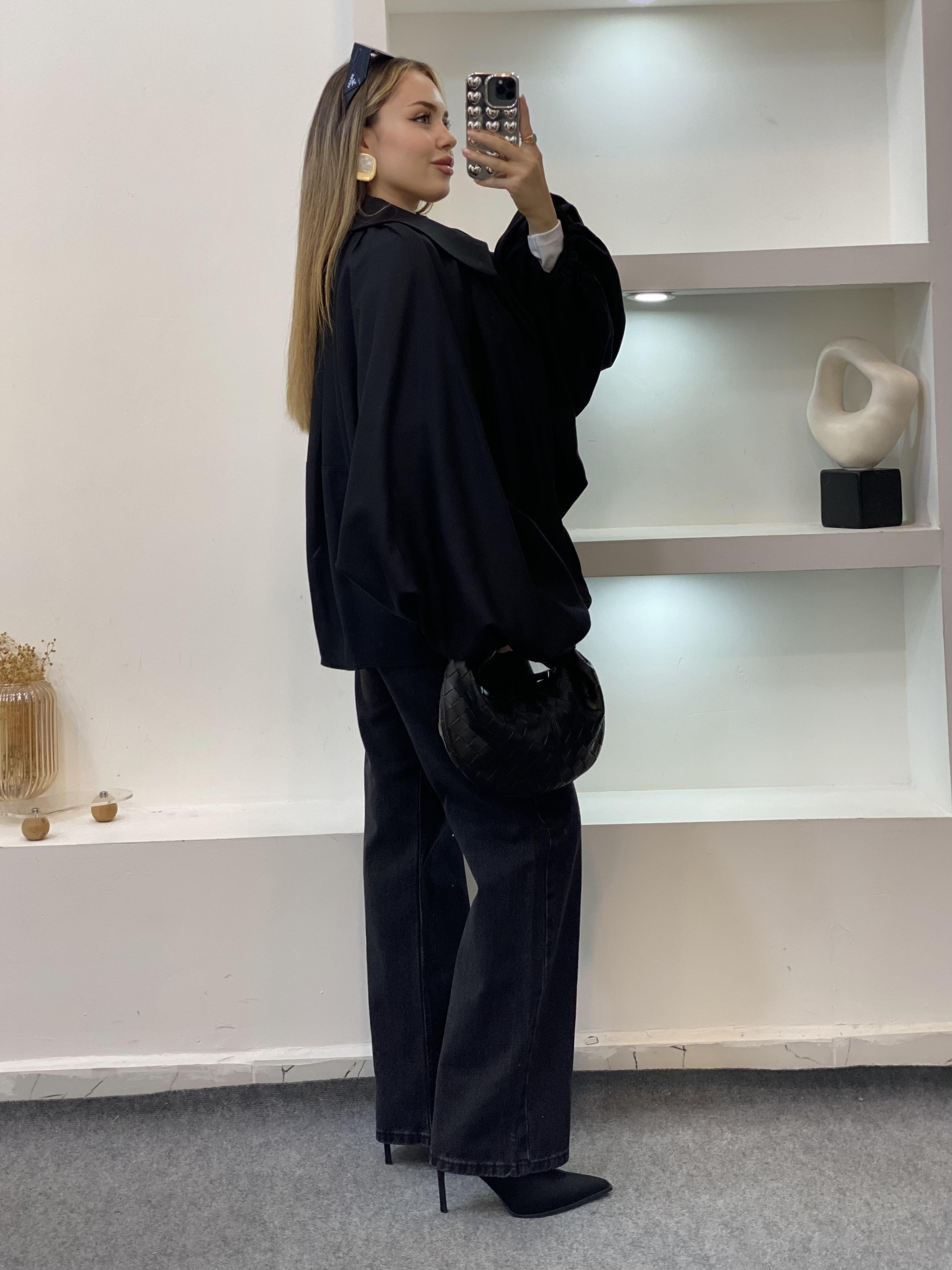 Siyah Premium Seri Yarasa Kol Ceket 