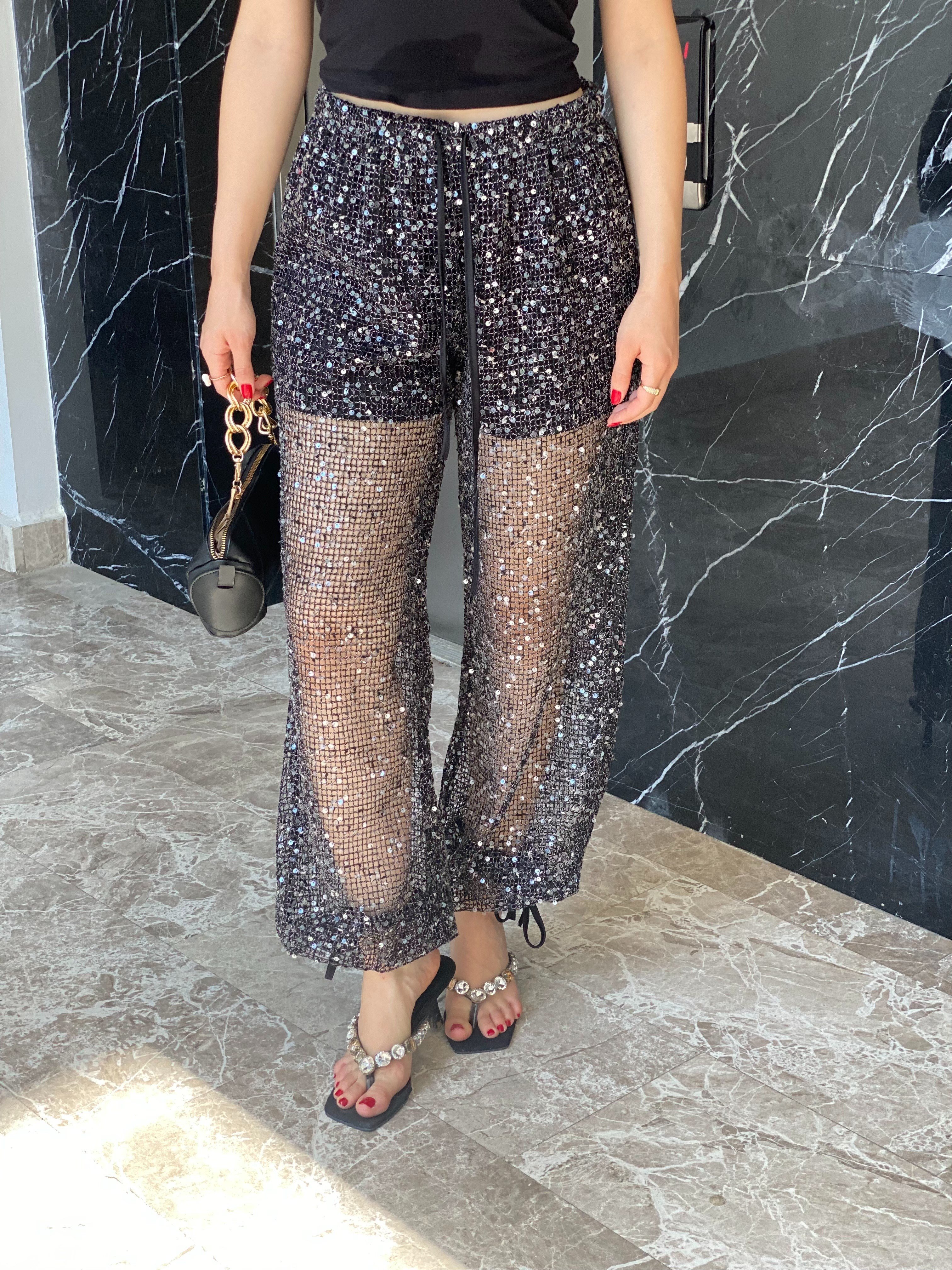 Siyah Pullu Astarlı Pantolon 