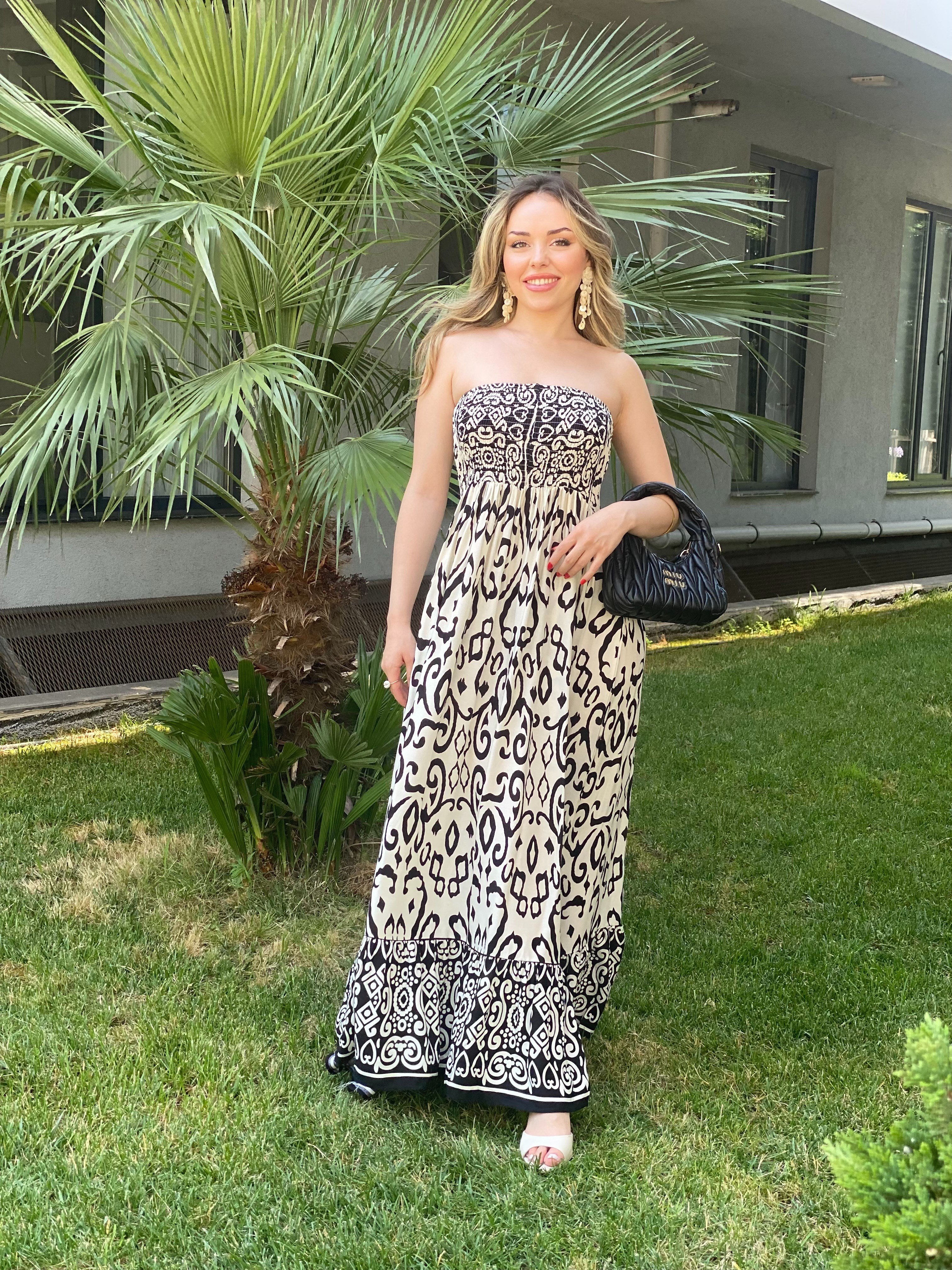 Siyah Straplez Model Gipeli Elbise