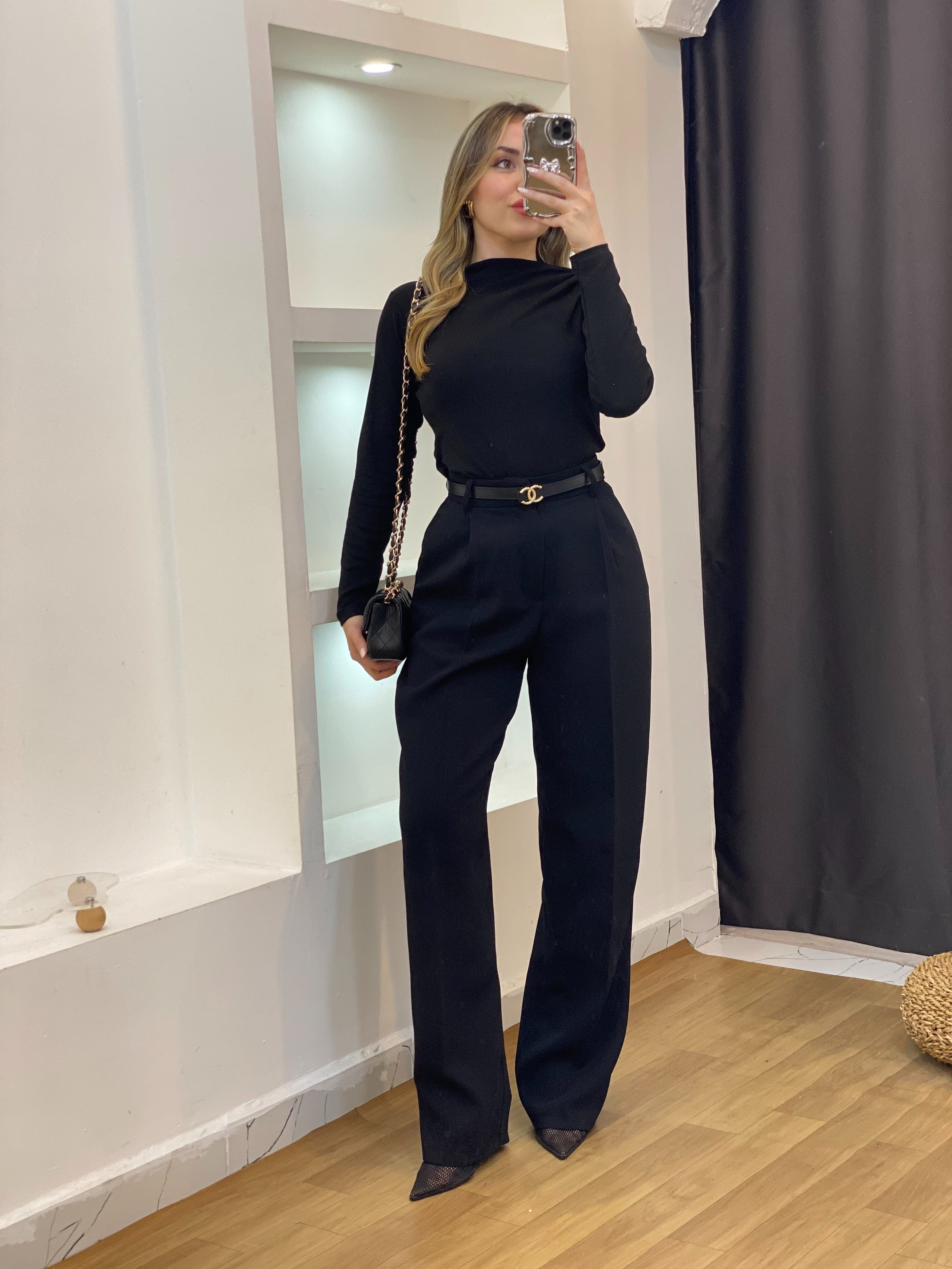 Siyah Yaka Düğümlü Body