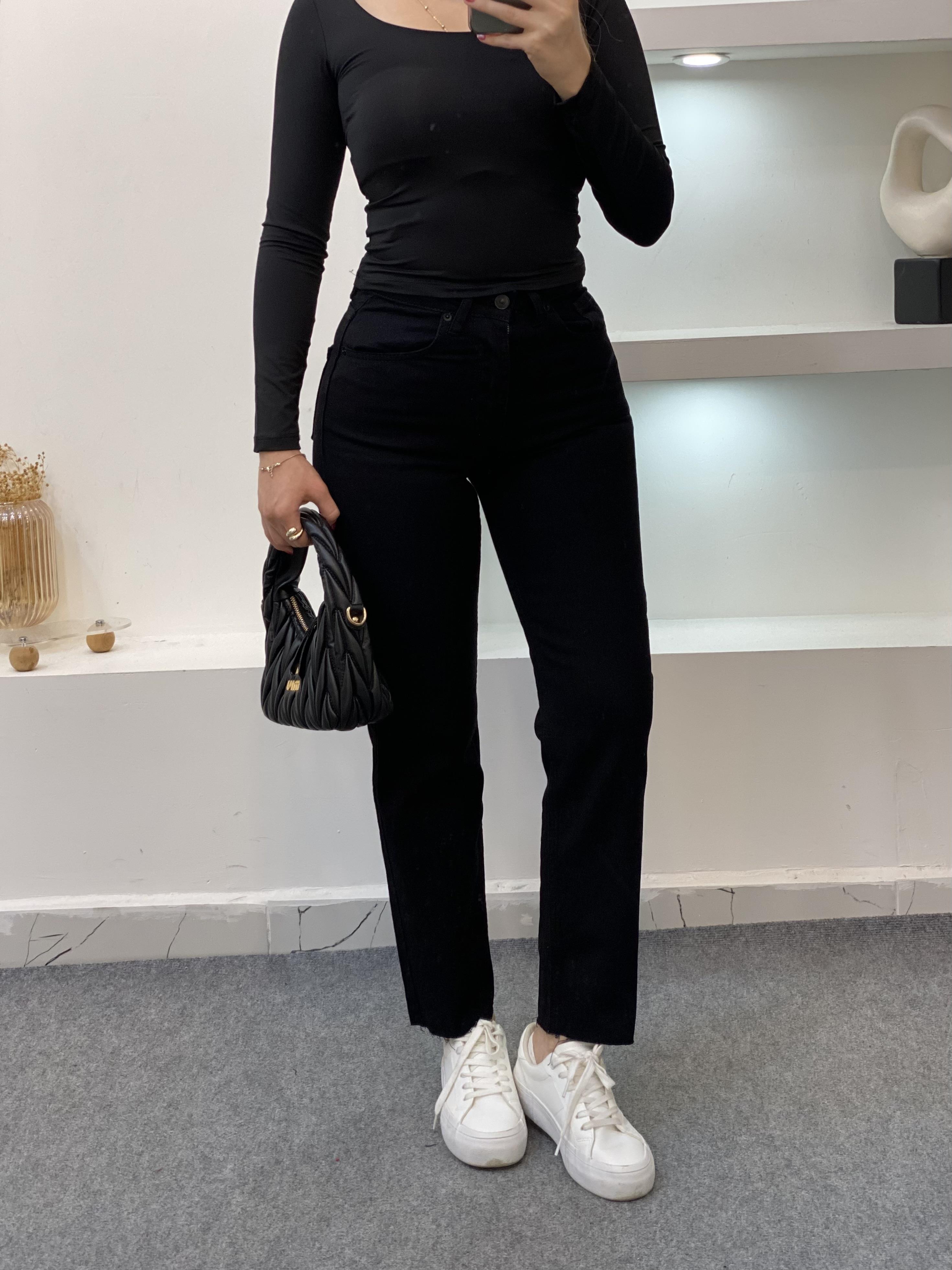 Siyah  Yüksek Bel Boyfit Jean